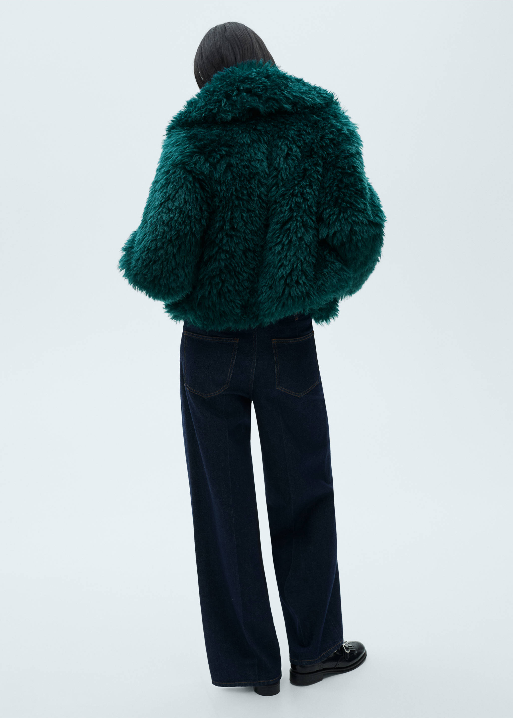 Faux-fur coat with lapels - Reverse of the article, Blue. Ref: 87060633-00.