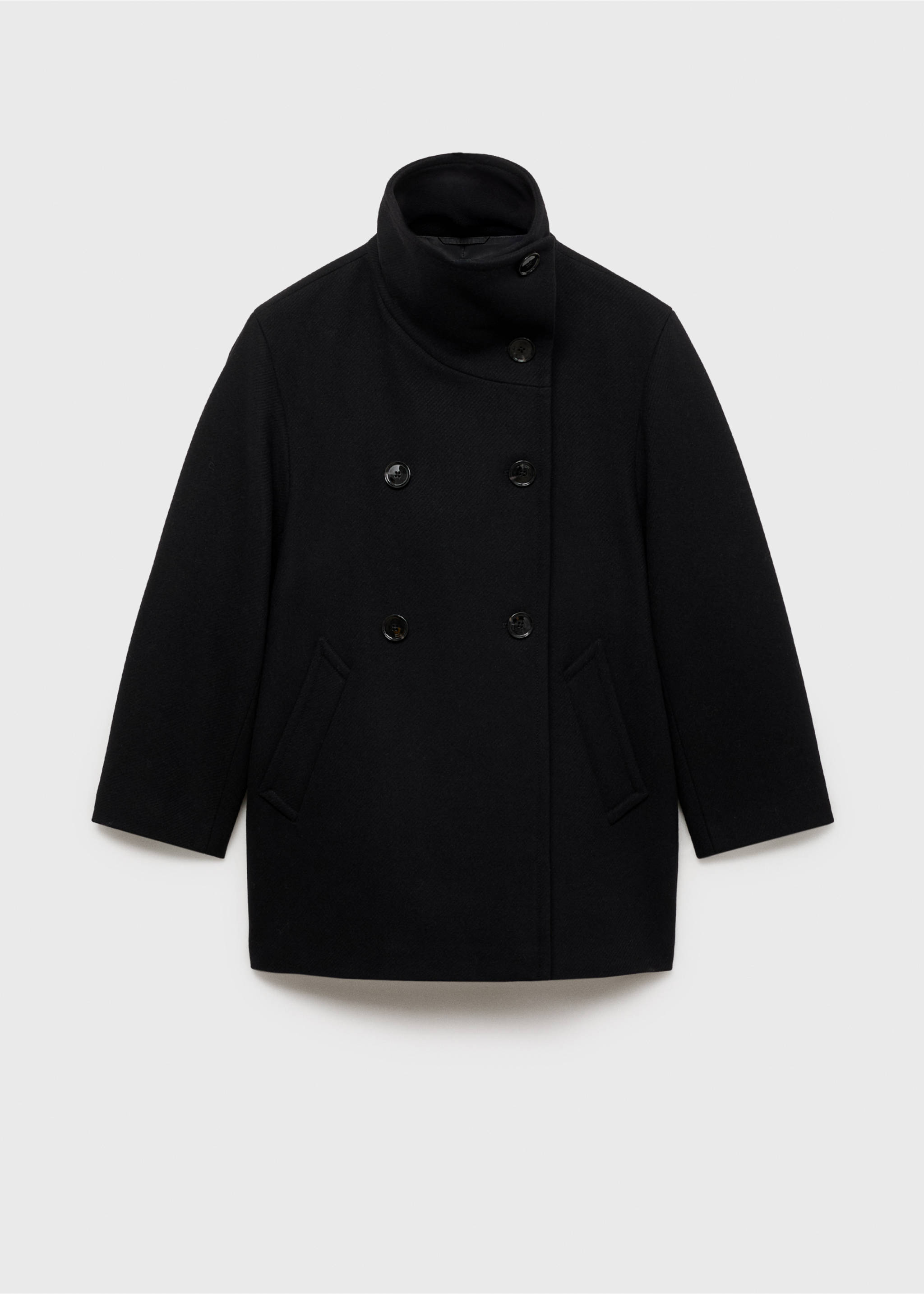 Manteau midi en laine col enveloppant - Article sans modèle, Noir. Ref: 87060640-00.