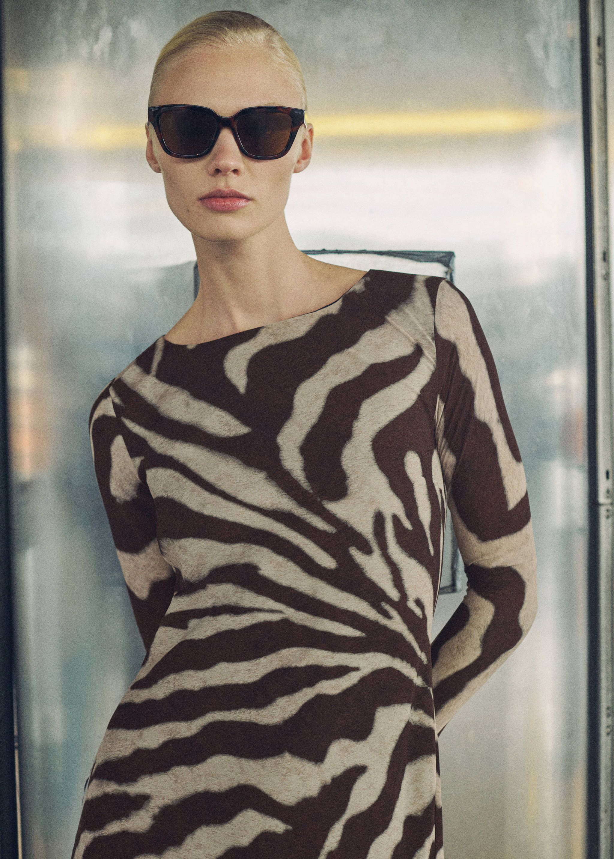 Zebra-print flared dress - Details of the article 1