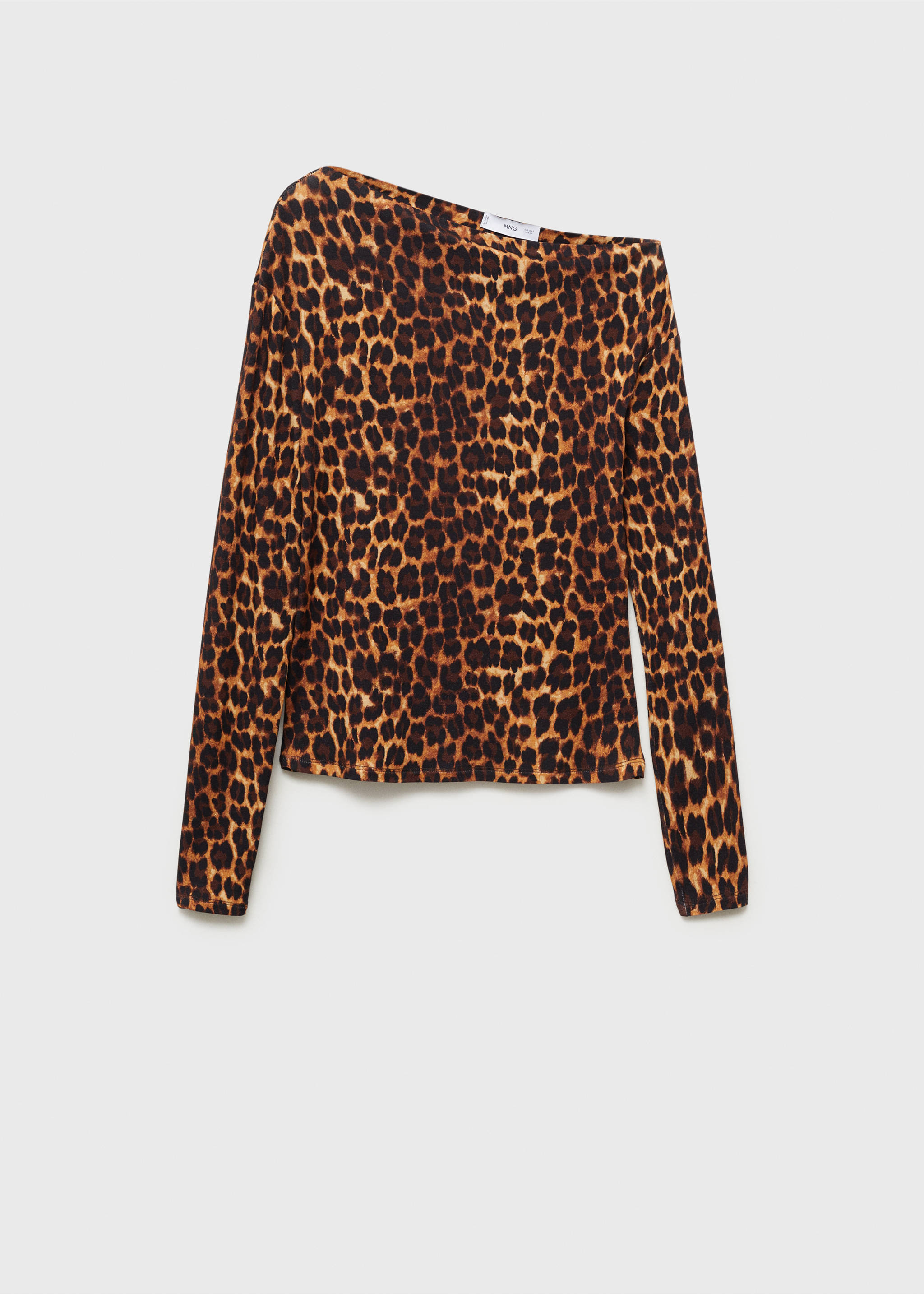 Animal-print t-shirt with asymmetrical neck - Article without model, Brown. Ref: 87060655-00.