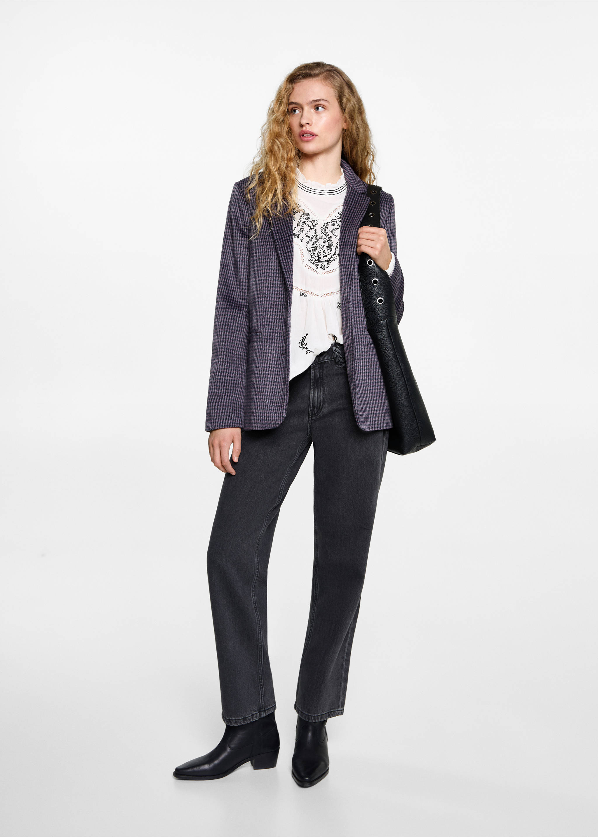 Bestickte Baumwollbluse - Allgemeine Ansicht, Cremeweiß. Ref: 87061512-00.