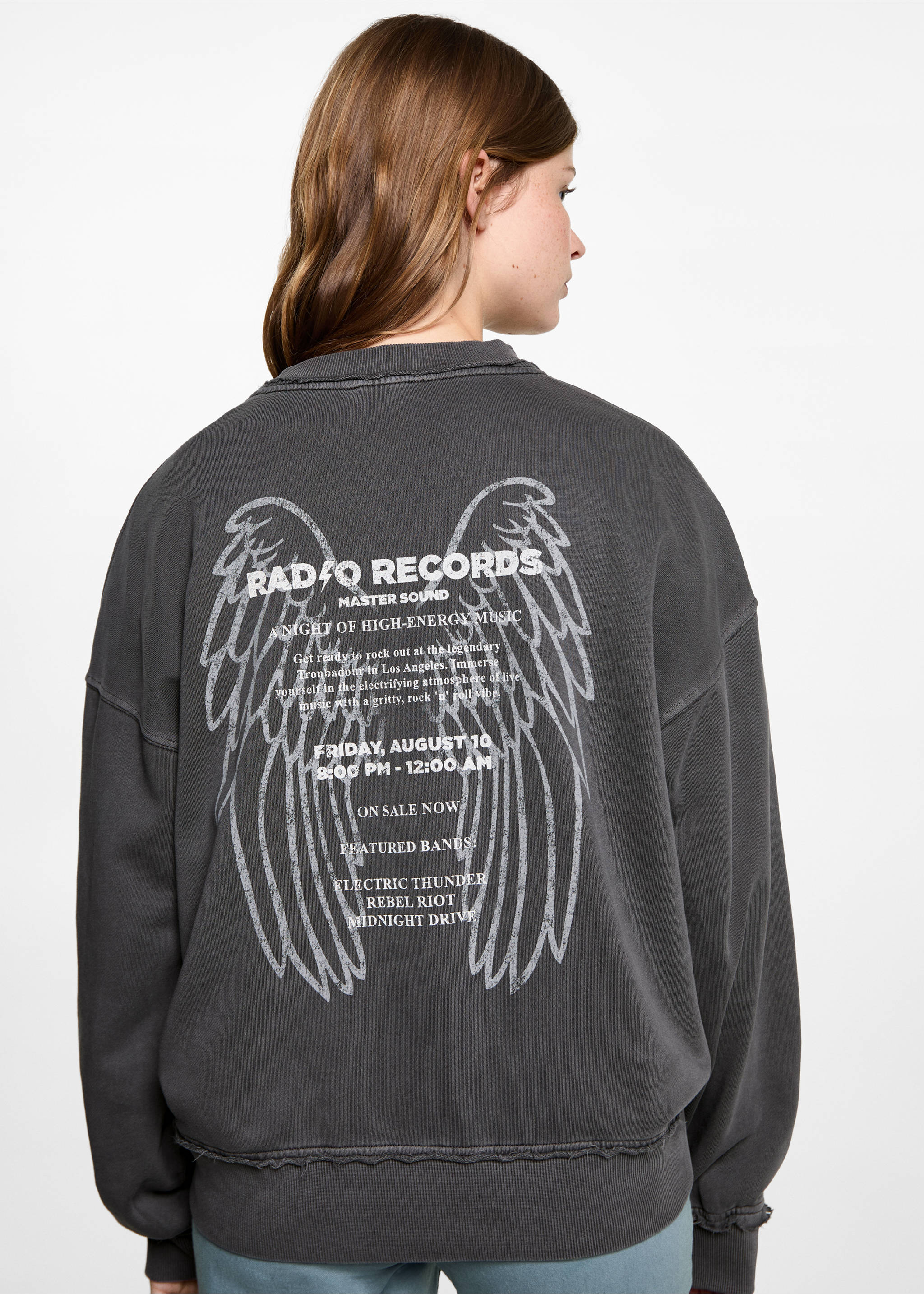 Distressed-effect sweatshirt - Reverse of the article, Charcoal. Ref: 87061515-00.