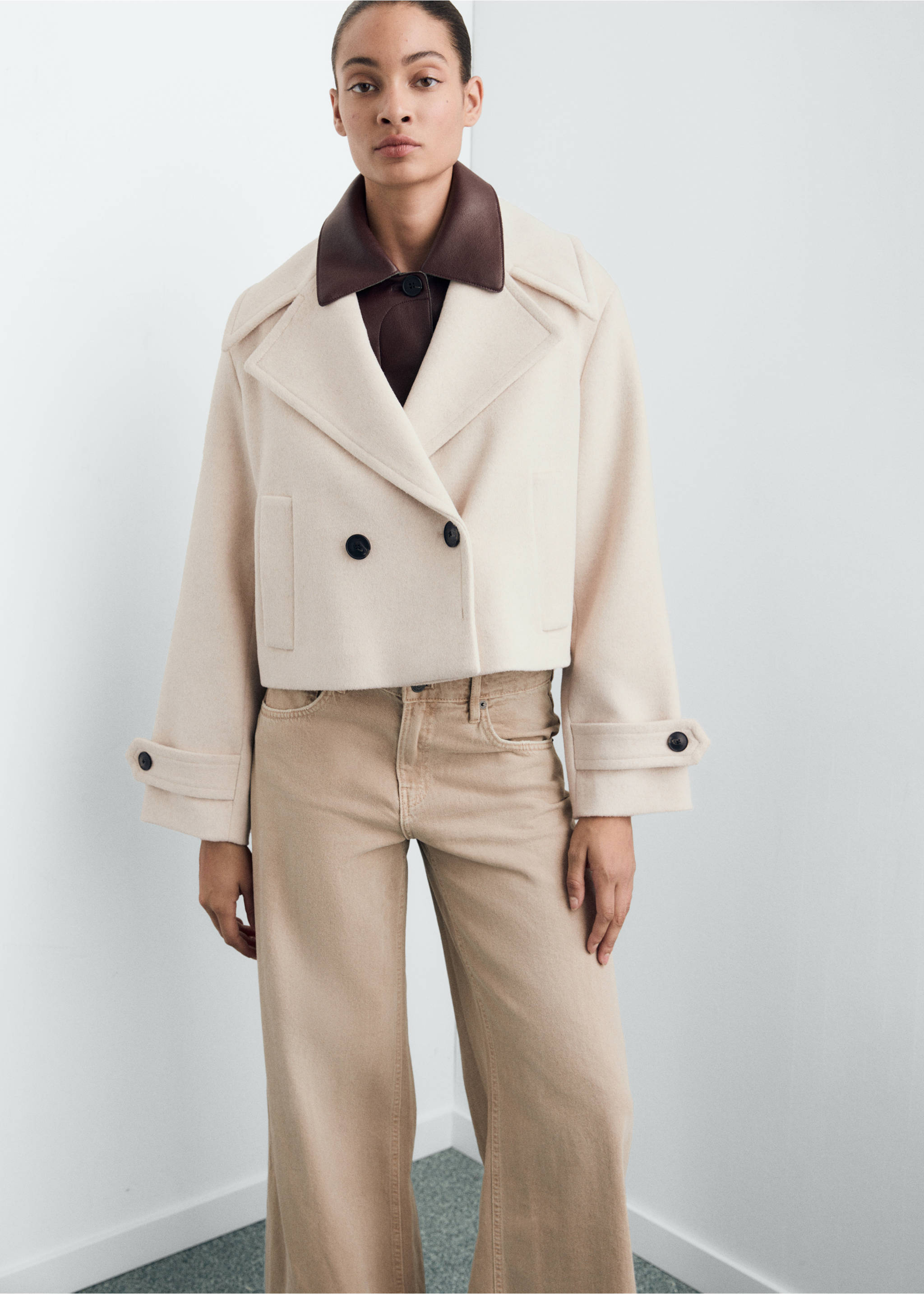 Wool-blend jacket with maxi lapels - Details of the article 2, Light/Pastel Grey. Ref: 87061522-00.