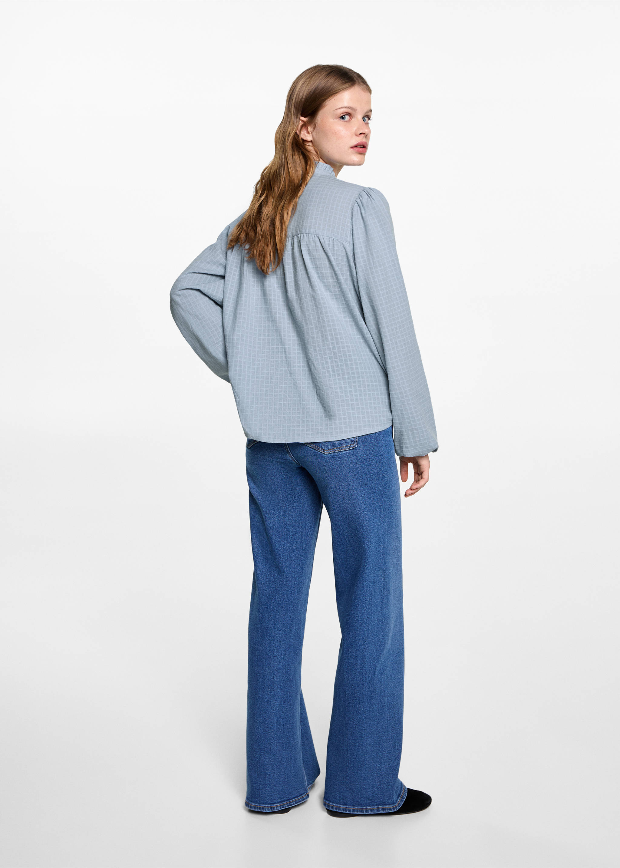 Textured check blouse - Reverse of the article, Sky Blue. Ref: 87062536-00.