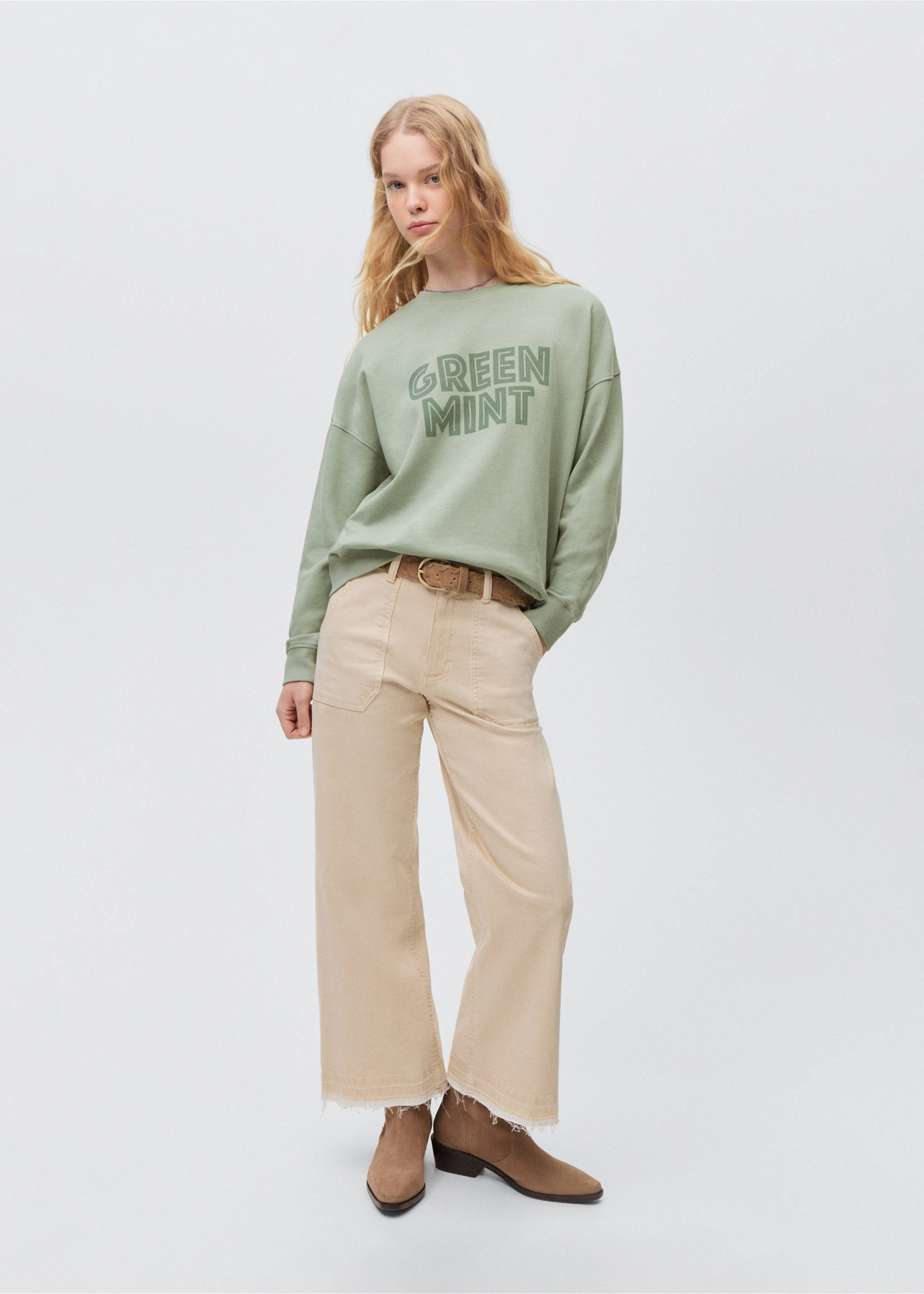 Sweater message imprimé - Plan général, Vert pastel. Ref: 87062538-00.