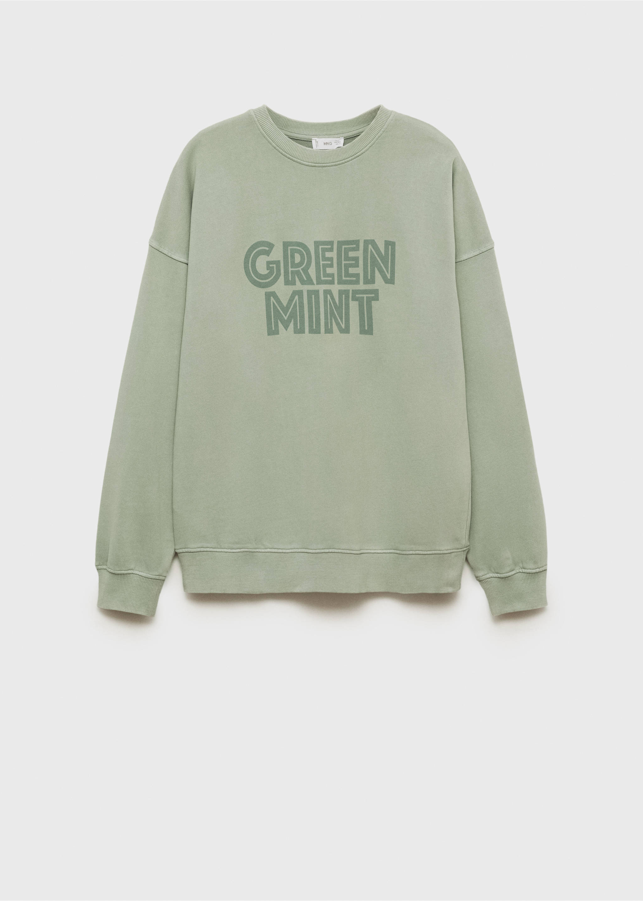 Printed message sweatshirt - Article without model, Pastel Green. Ref: 87062538-00.