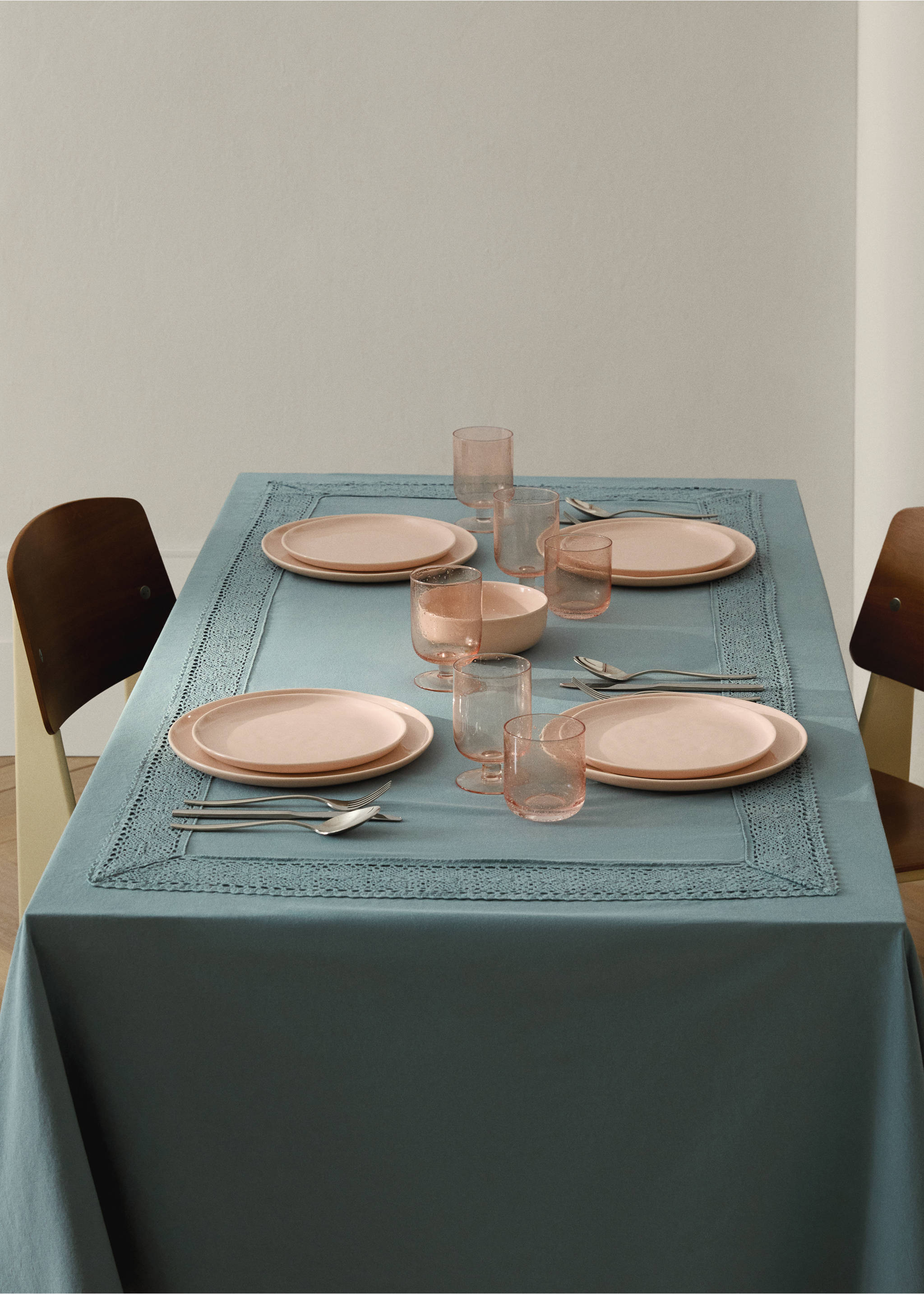 Cotton lace tablecloth for 6 to 8 diners - General plane, Mint Green. Ref: 87062546-00.