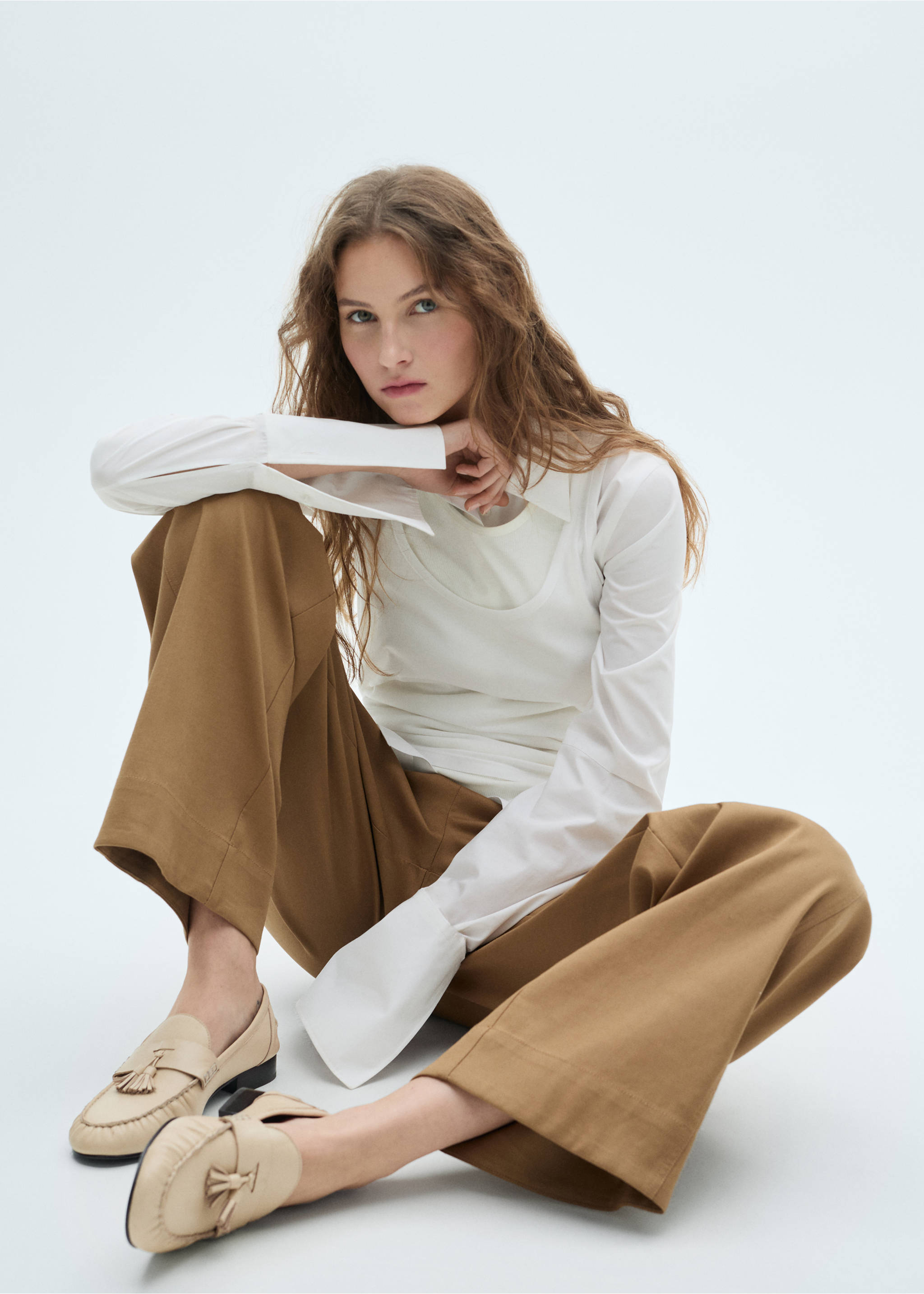 Leather moccasins with tassels - Details of the article 9, Beige. Ref: 87062888-00.