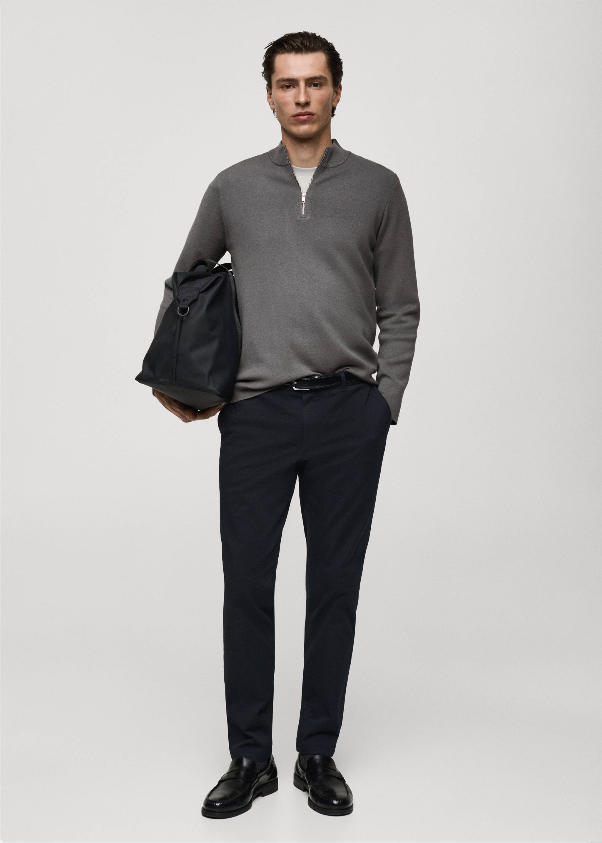 Perkins-neck sweater with zip - General plane, Grey. Ref: 87062890-00.