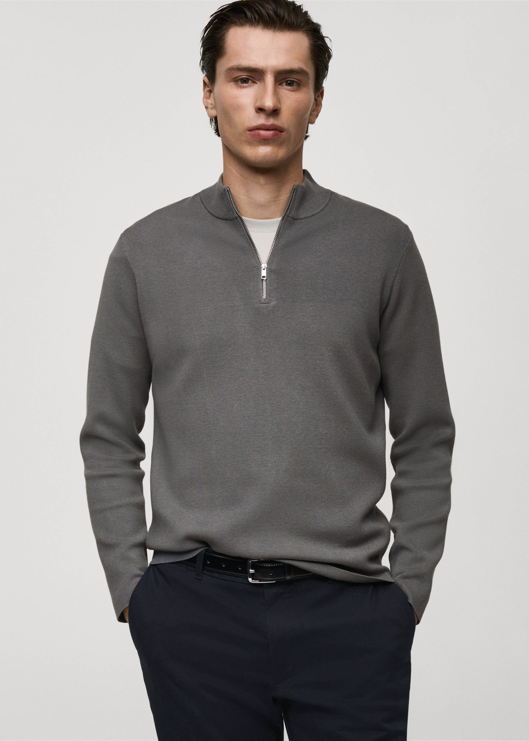 Perkins-neck sweater with zip - Medium plane