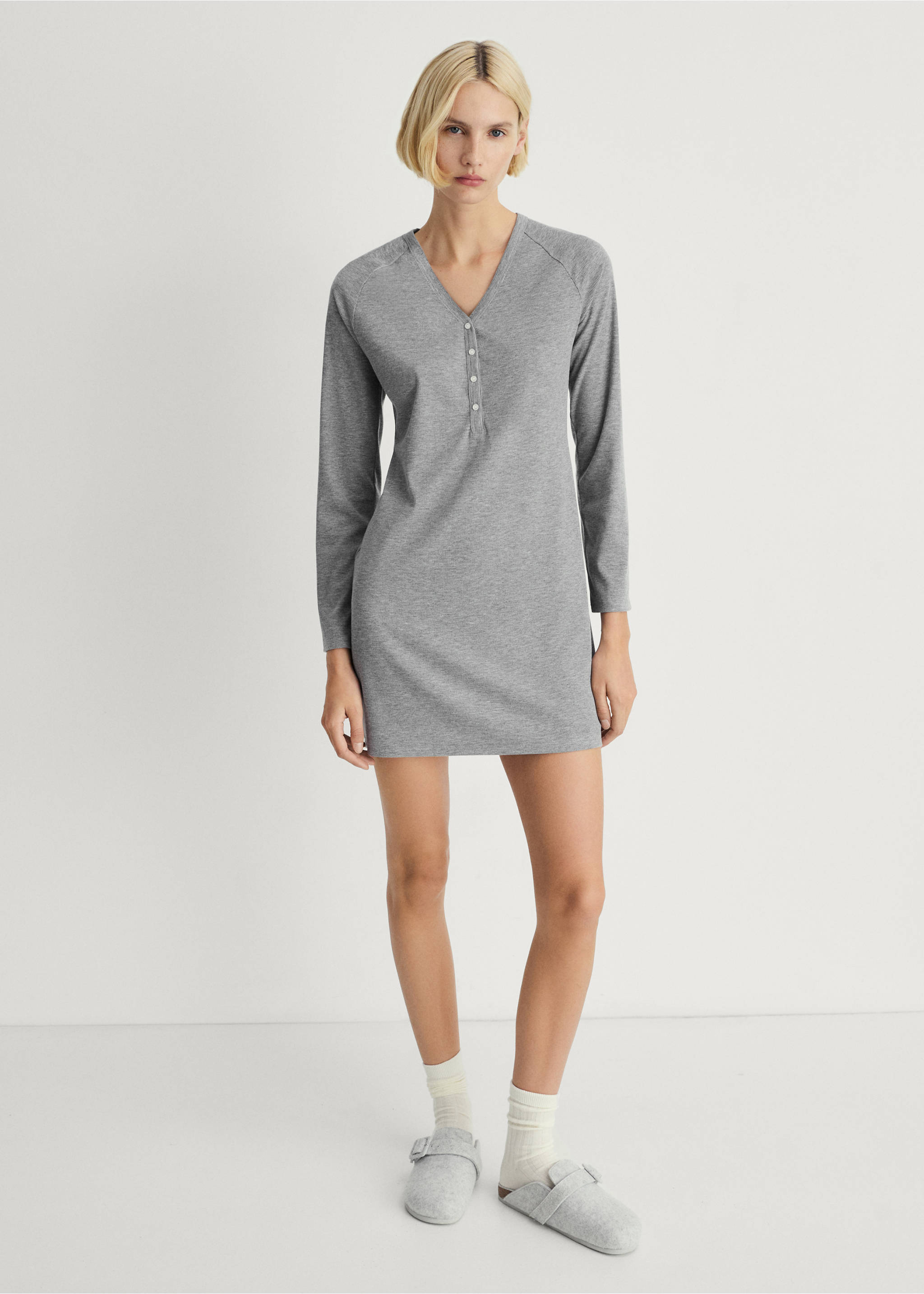 Rib-knit nightgown - General plane, Grey. Ref: 87062893-00.