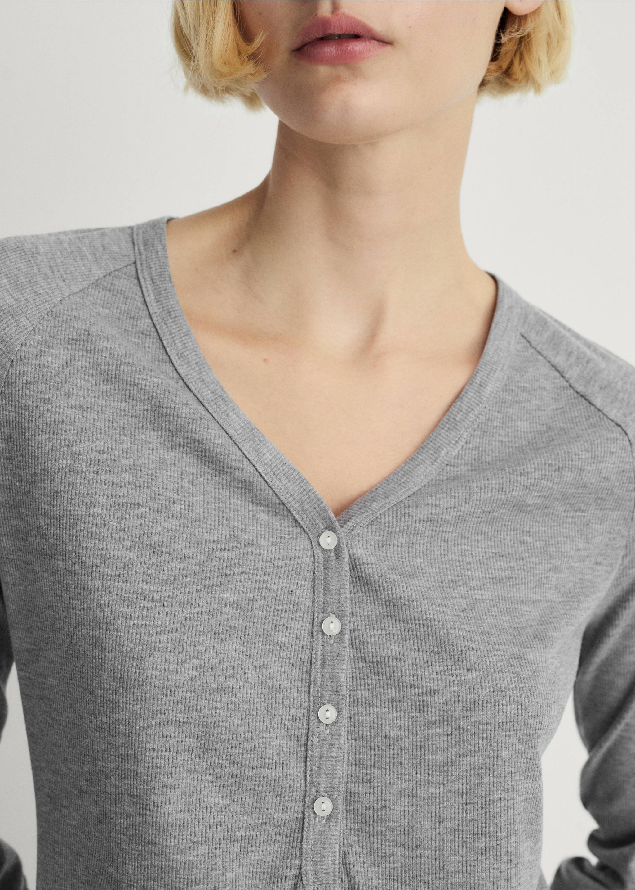 Rib-knit nightgown - Details of the article 6, Grey. Ref: 87062893-00.