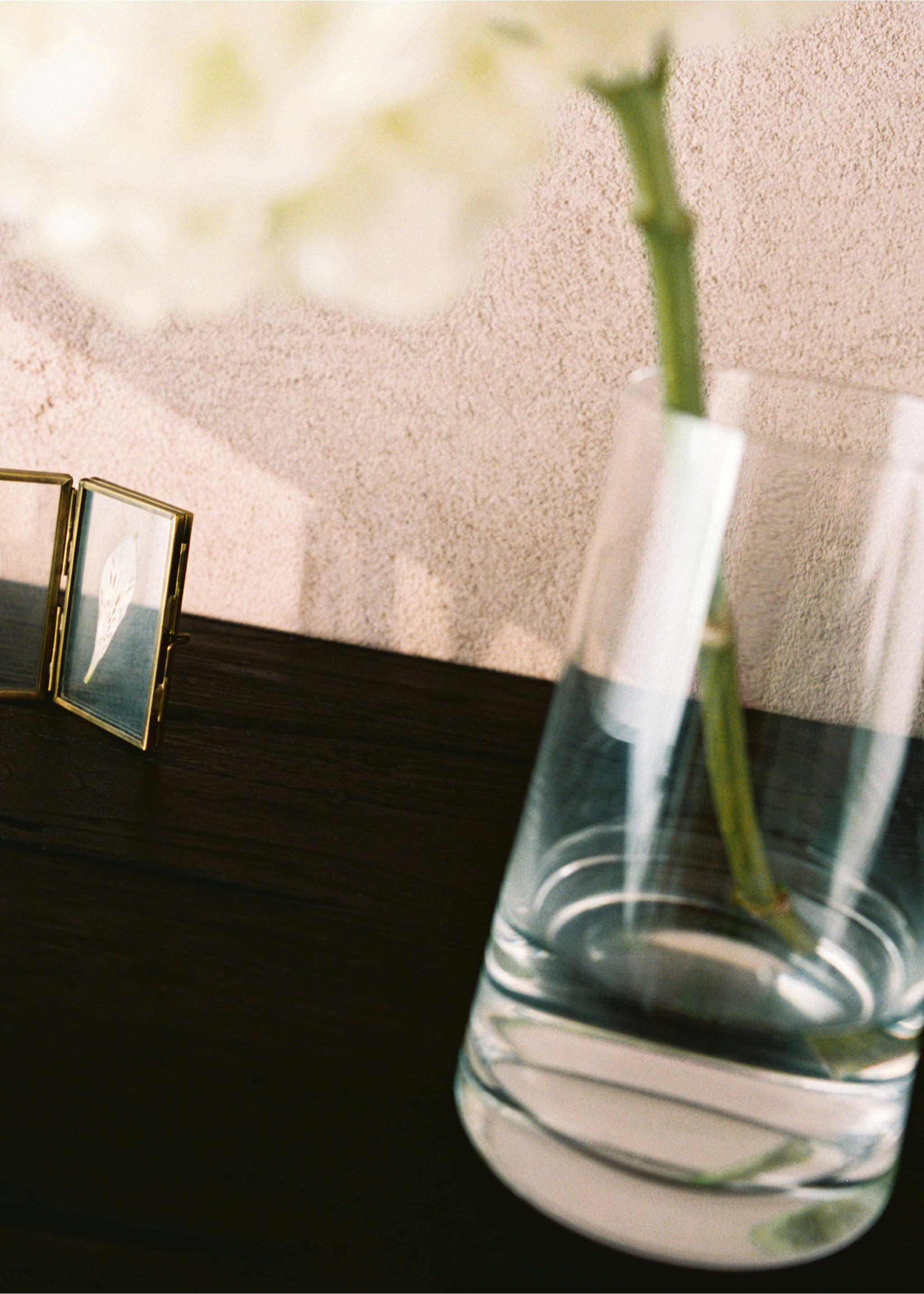 Clear conical glass vase holding a single flower on a dark surface., Ice Grey. Ref: 87062927-00.