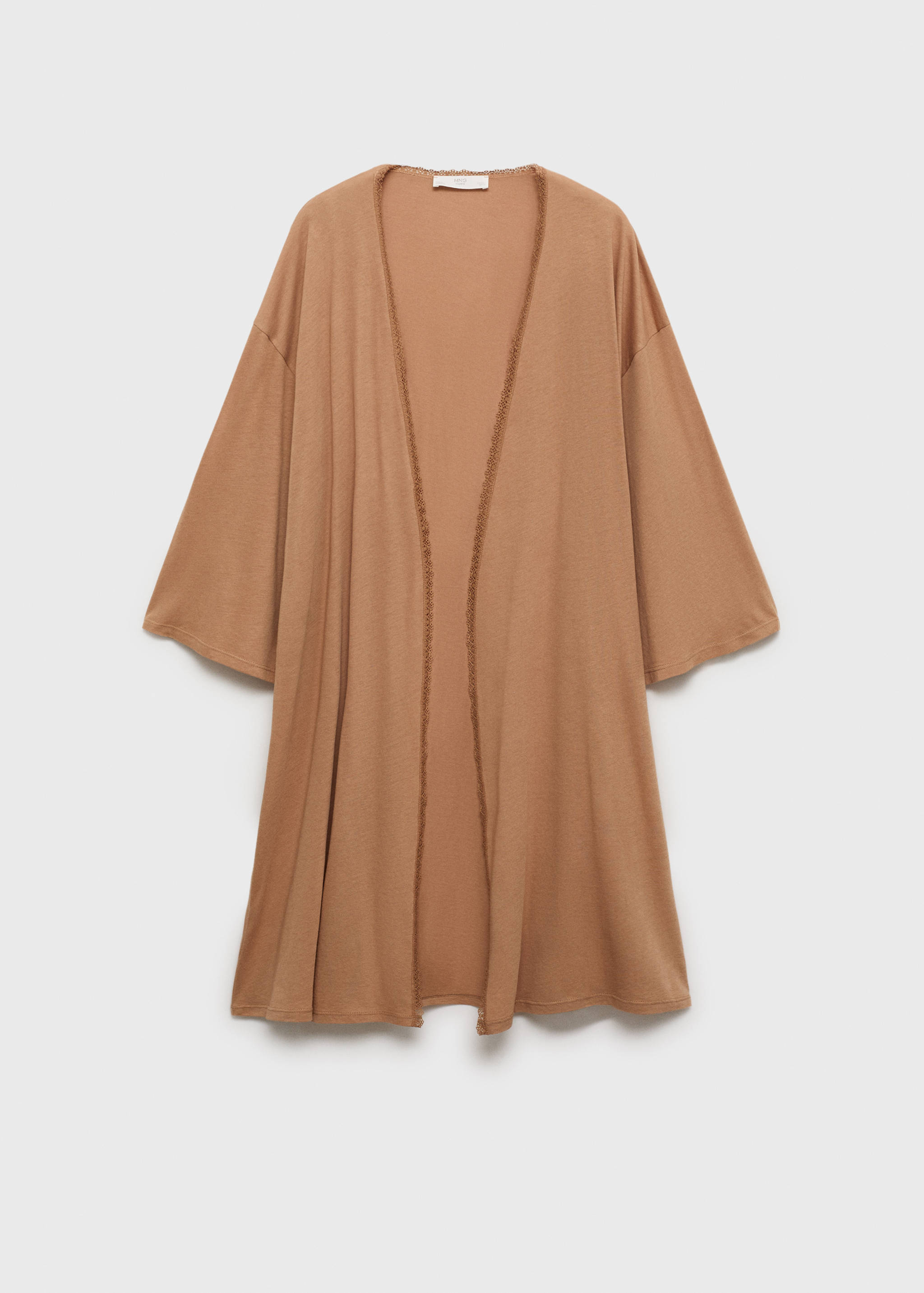 Baumwoll-Morgenmantel mit farblich kontrastierender Spitze - Artikel ohne Model