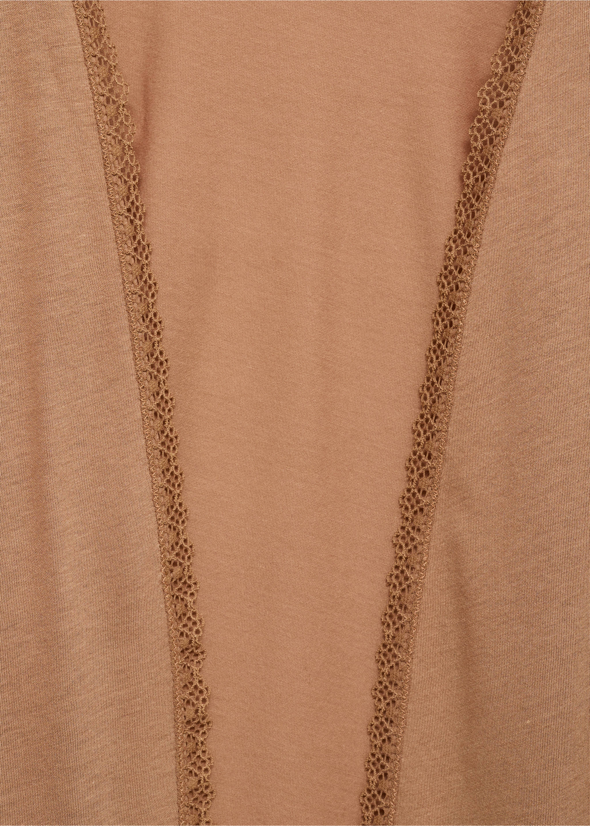 Baumwoll-Morgenmantel mit farblich kontrastierender Spitze - Detail des Artikels 8, Mittelbraun. Ref: 87062938-00.