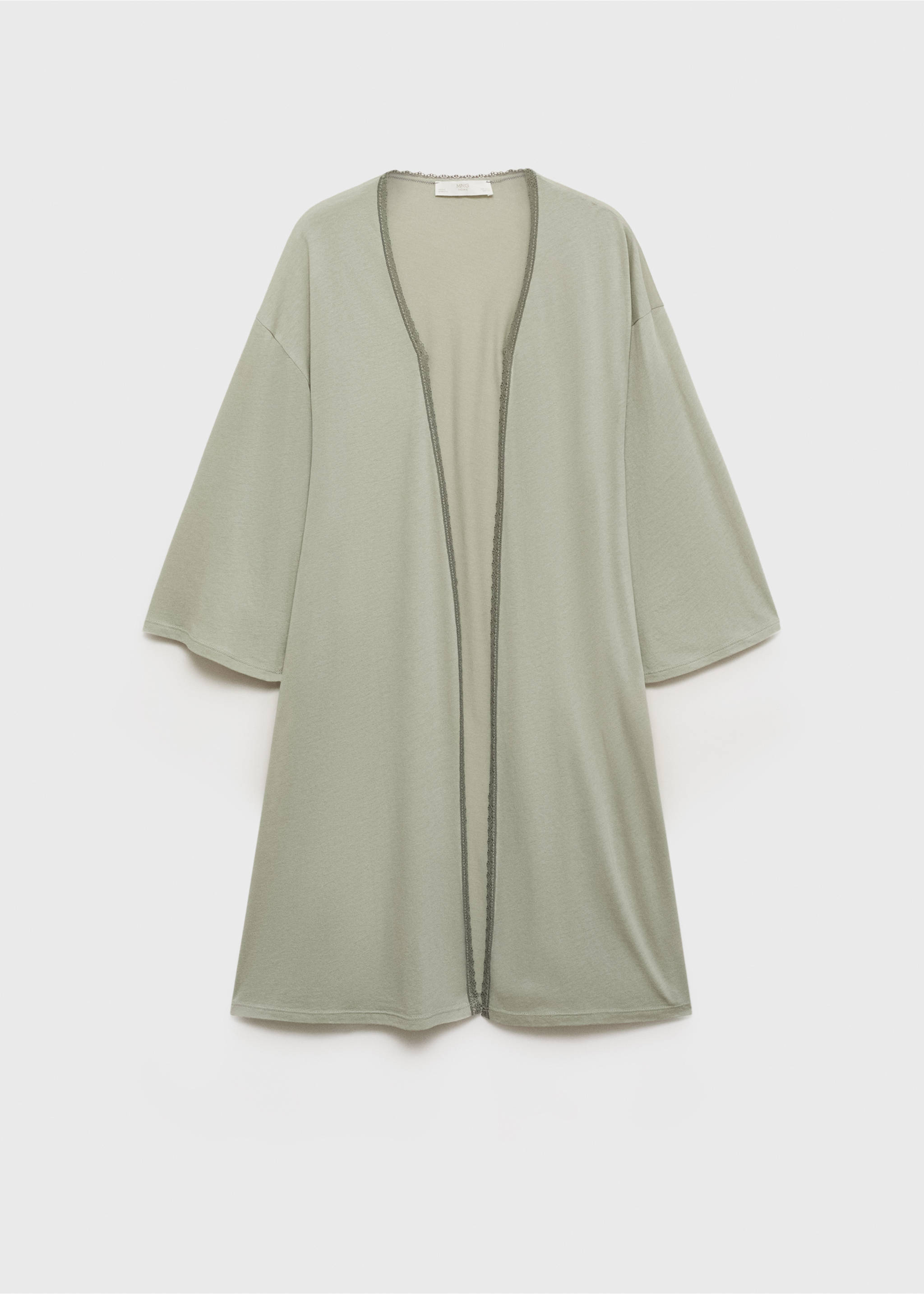 Baumwoll-Morgenmantel mit farblich kontrastierender Spitze - Artikel ohne Model, Wassergrün. Ref: 87062938-00.