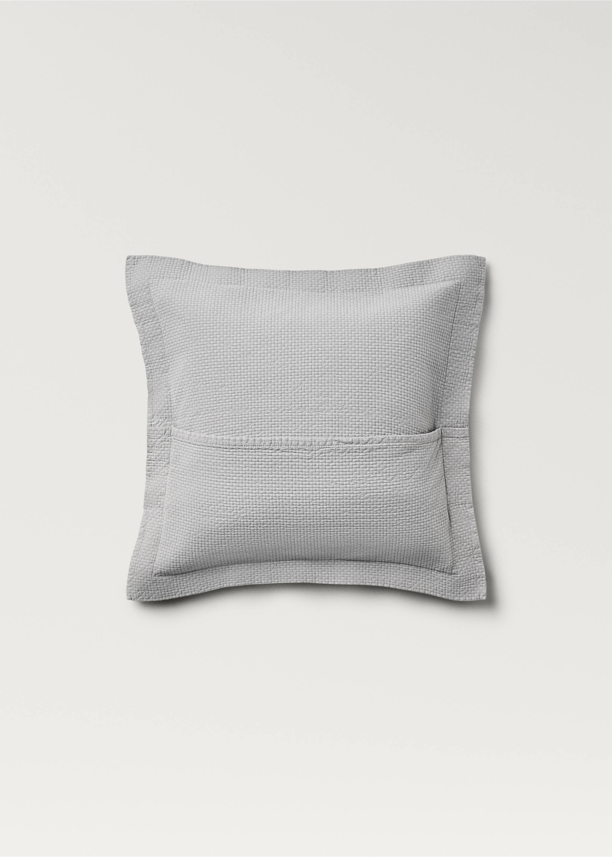 Cotton jacquard mini-check bed cushion cover, 50x50 cm - Details of the article 1, Grey. Ref: 87062944-00.