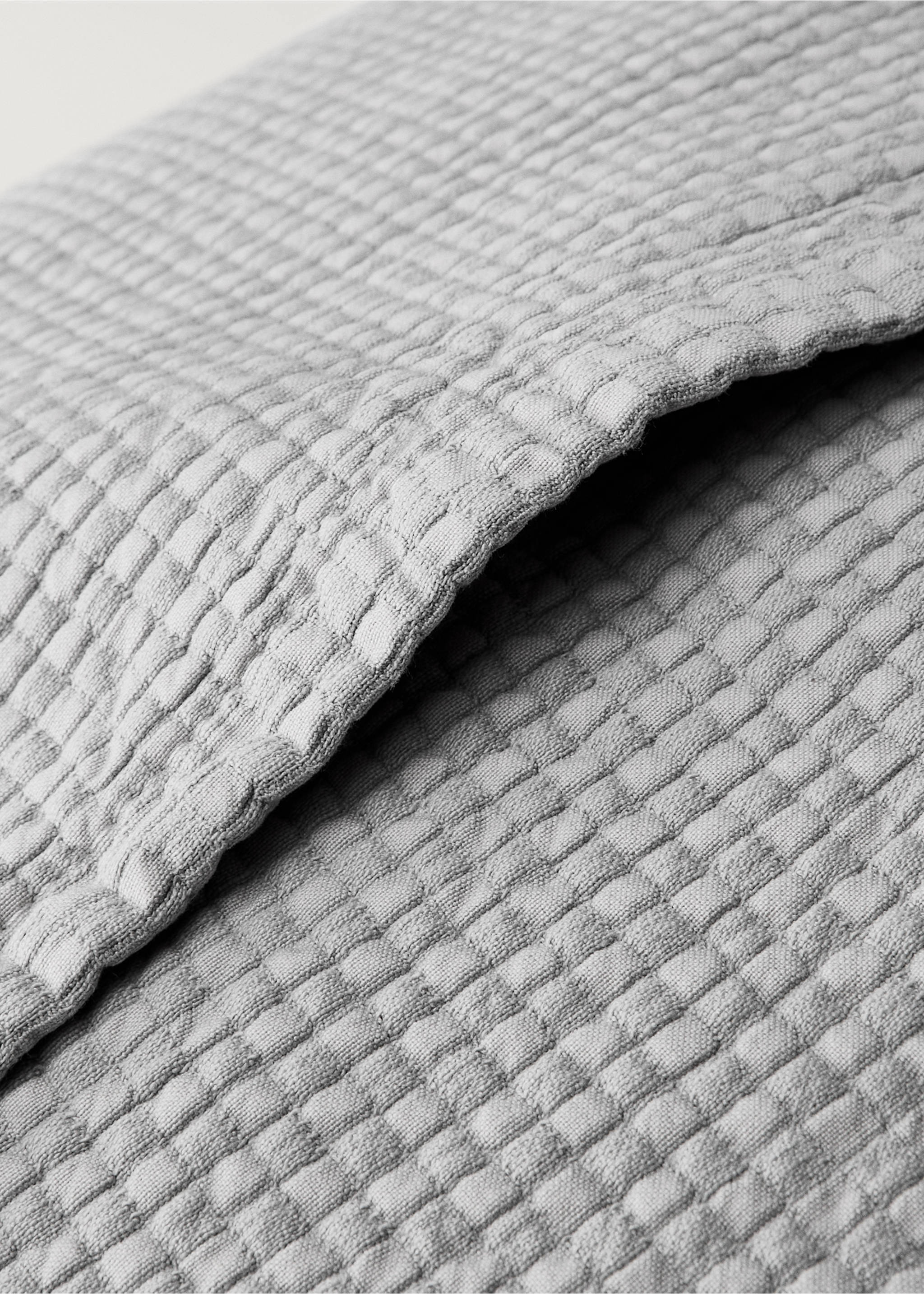 Cotton jacquard mini-check bed cushion cover, 50x50 cm - Details of the article 2, Grey. Ref: 87062944-00.