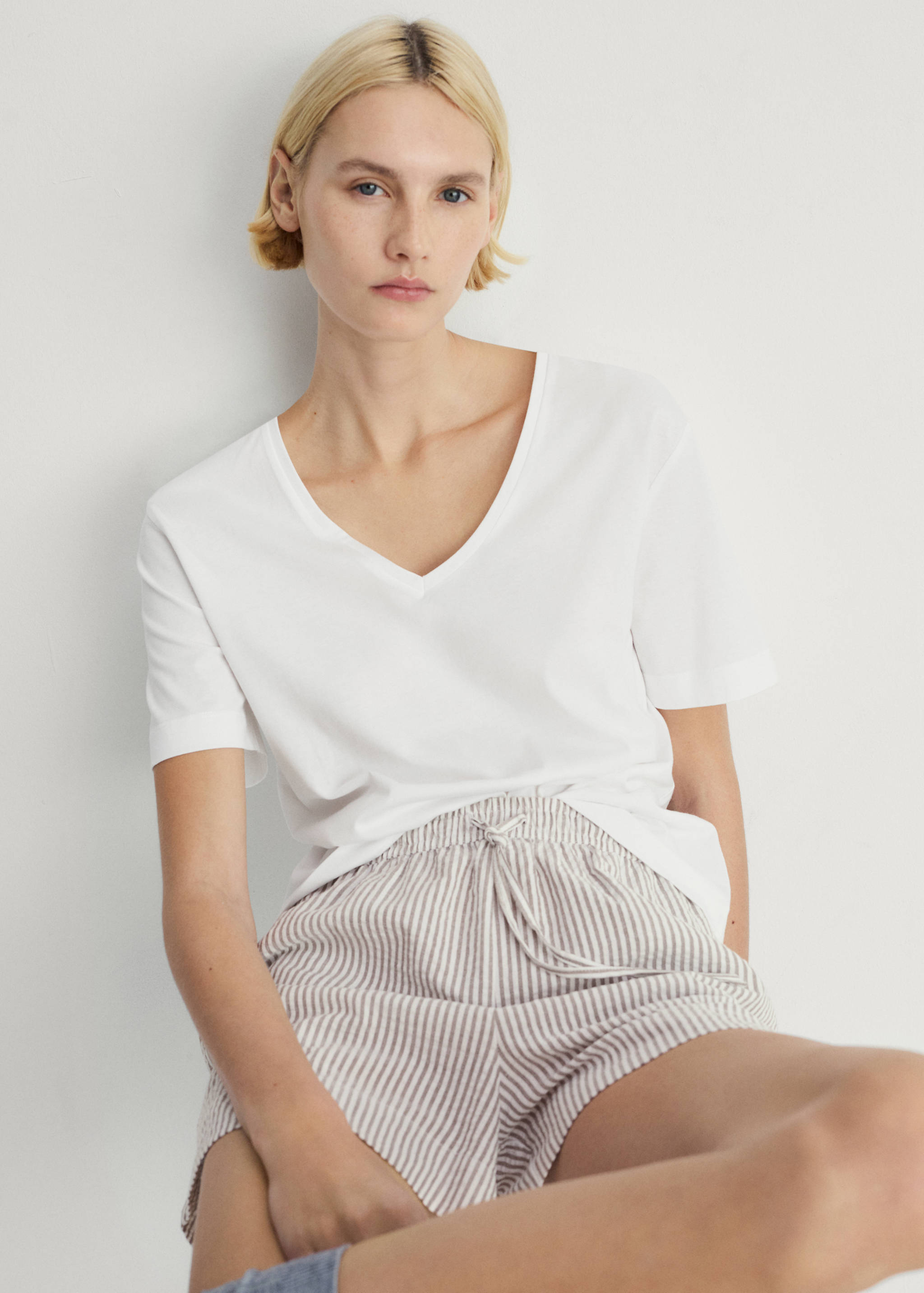 Two-piece striped seersucker pyjama shorts - Medium plane