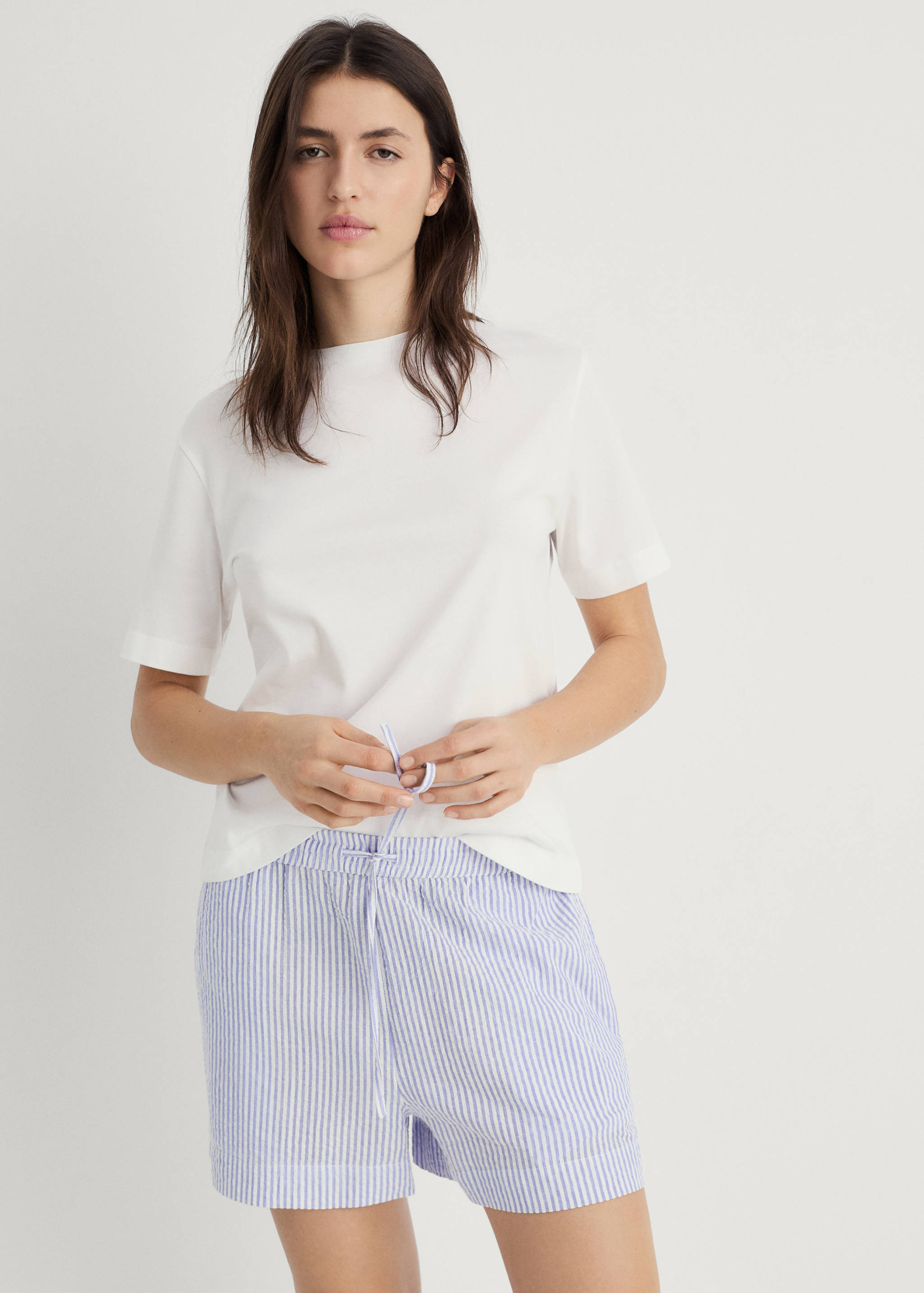Two-piece striped seersucker pyjama shorts - Medium plane
