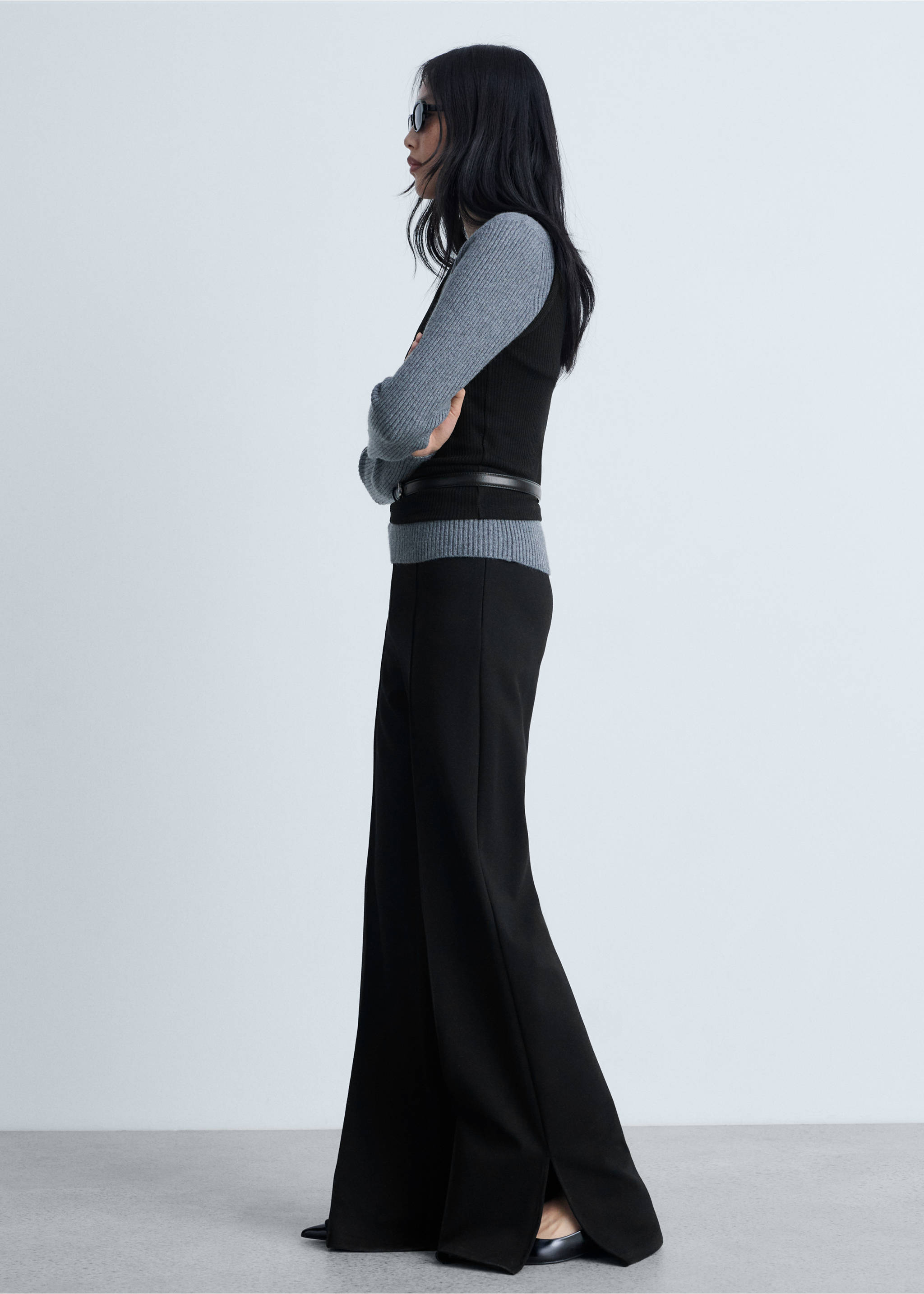 Pantalons wideleg vora obertures - Detall de l'article 3, Negre. Ref: 87063277-00.