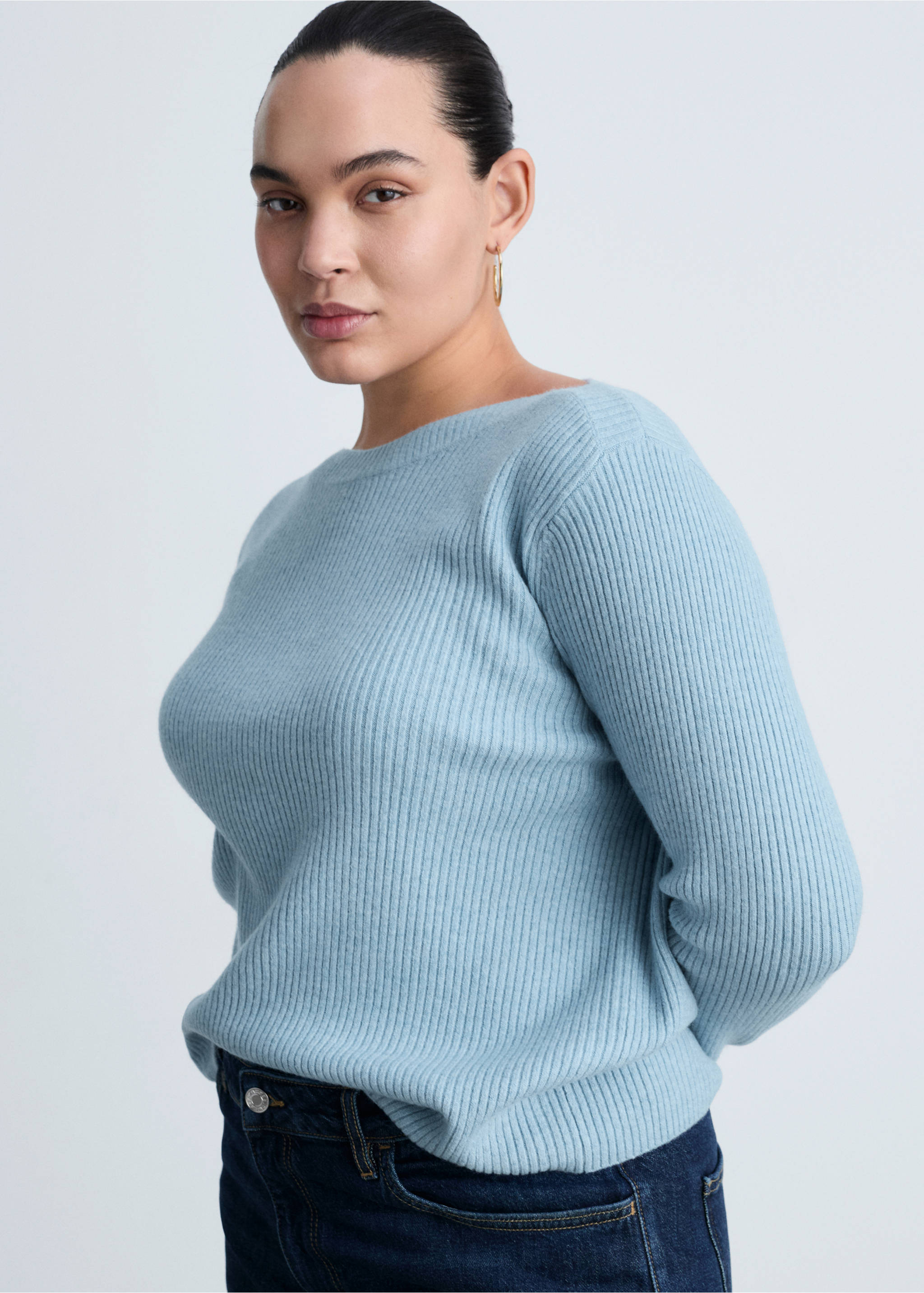 Gerippter Pullover mit Bateau-Ausschnitt - Detail des Artikels 5, Himmelblau. Ref: 87063286-00.