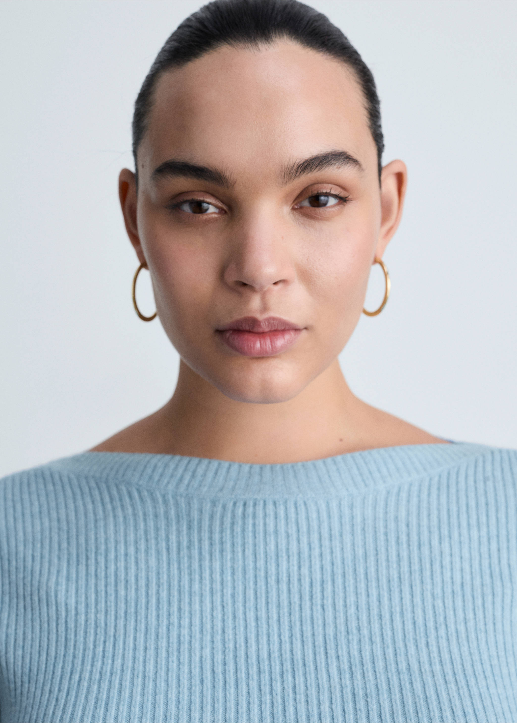 Gerippter Pullover mit Bateau-Ausschnitt - Detail des Artikels 4, Himmelblau. Ref: 87063286-00.