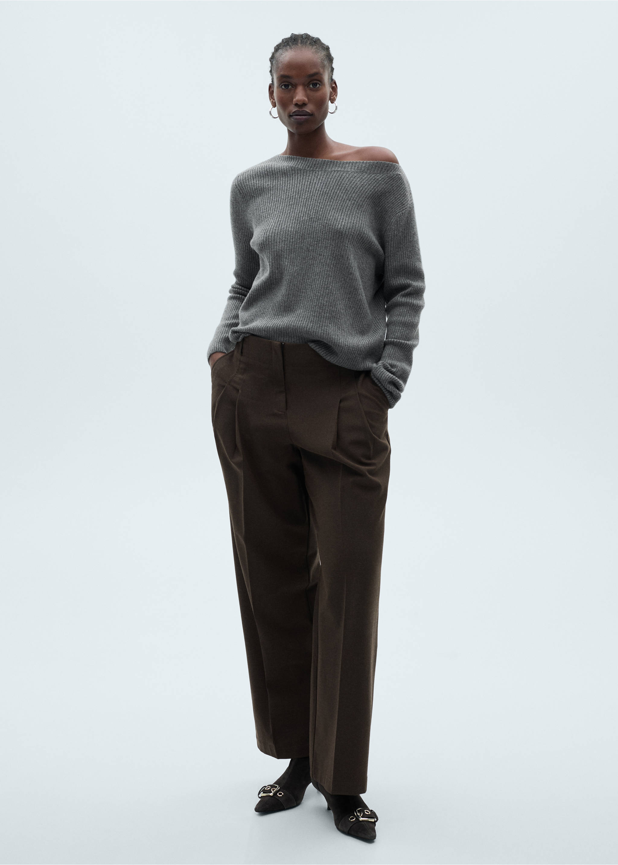 Boat neck ribbed sweater - Details of the article 3, Charcoal. Ref: 87063286-00.