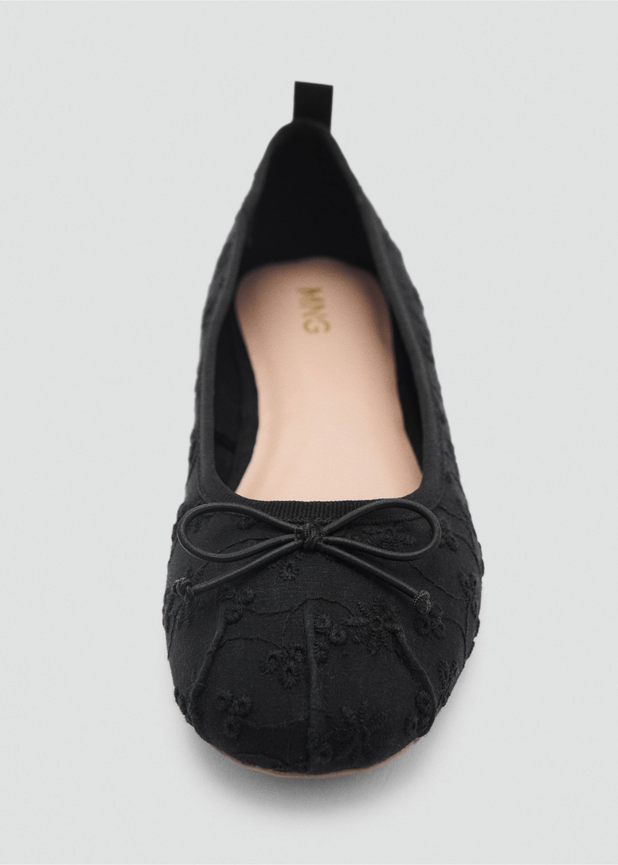 Bestickte Ballerinas mit Schleife - Detail des Artikels 3, Schwarz. Ref: 87063640-00.