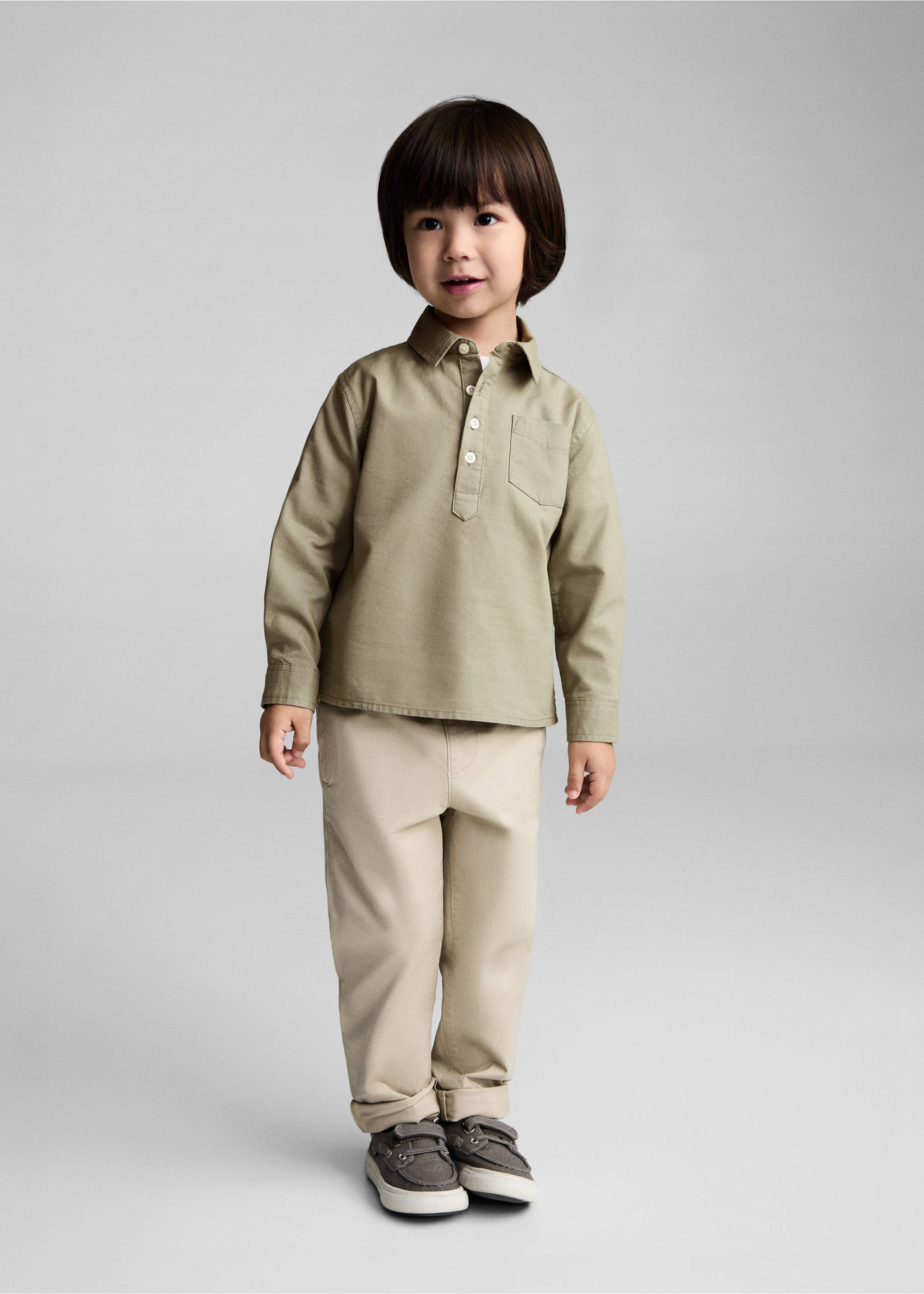 Bavlněná košile stylu polokošile - Celkový náhled, Zelená. Ref: 87063641-00.