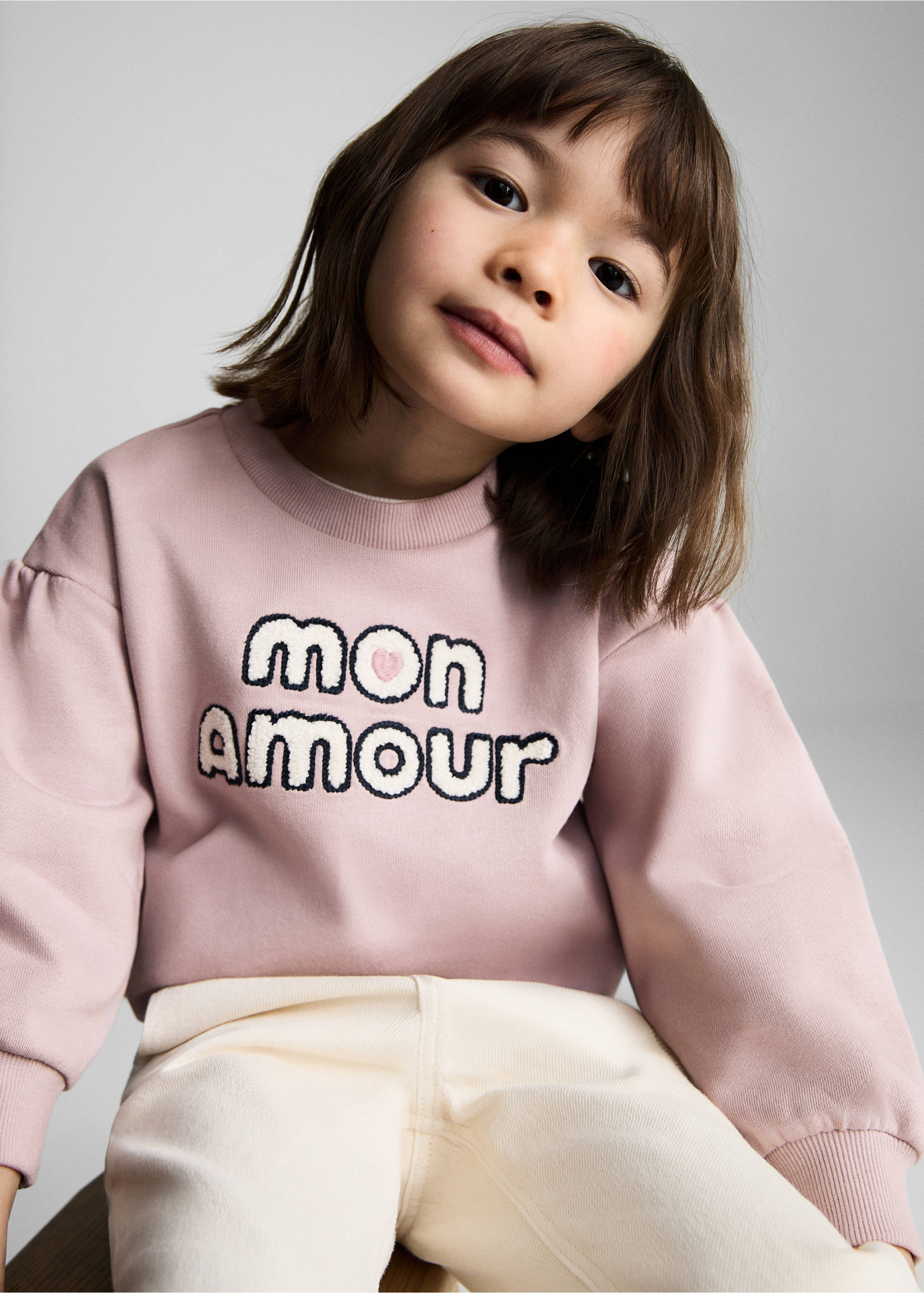 Embossed message cotton sweater - Details of the article 1, Pink. Ref: 87063646-00.