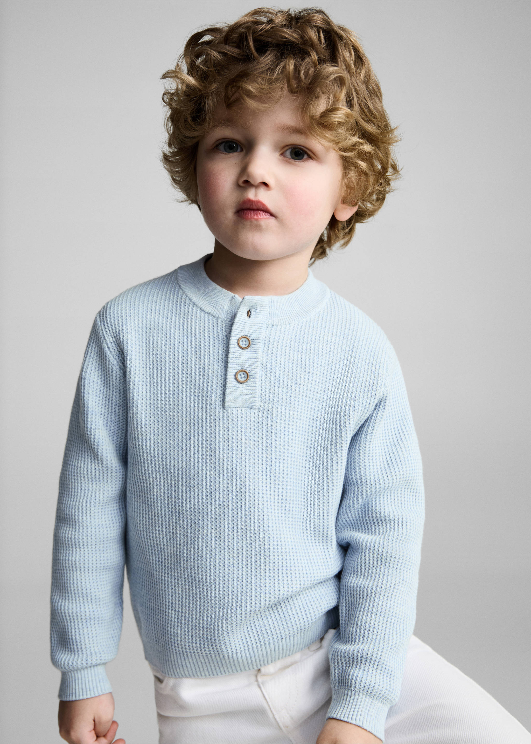 Pull-over maille coton - Plan moyen, Bleu ciel. Ref: 87063647-00.