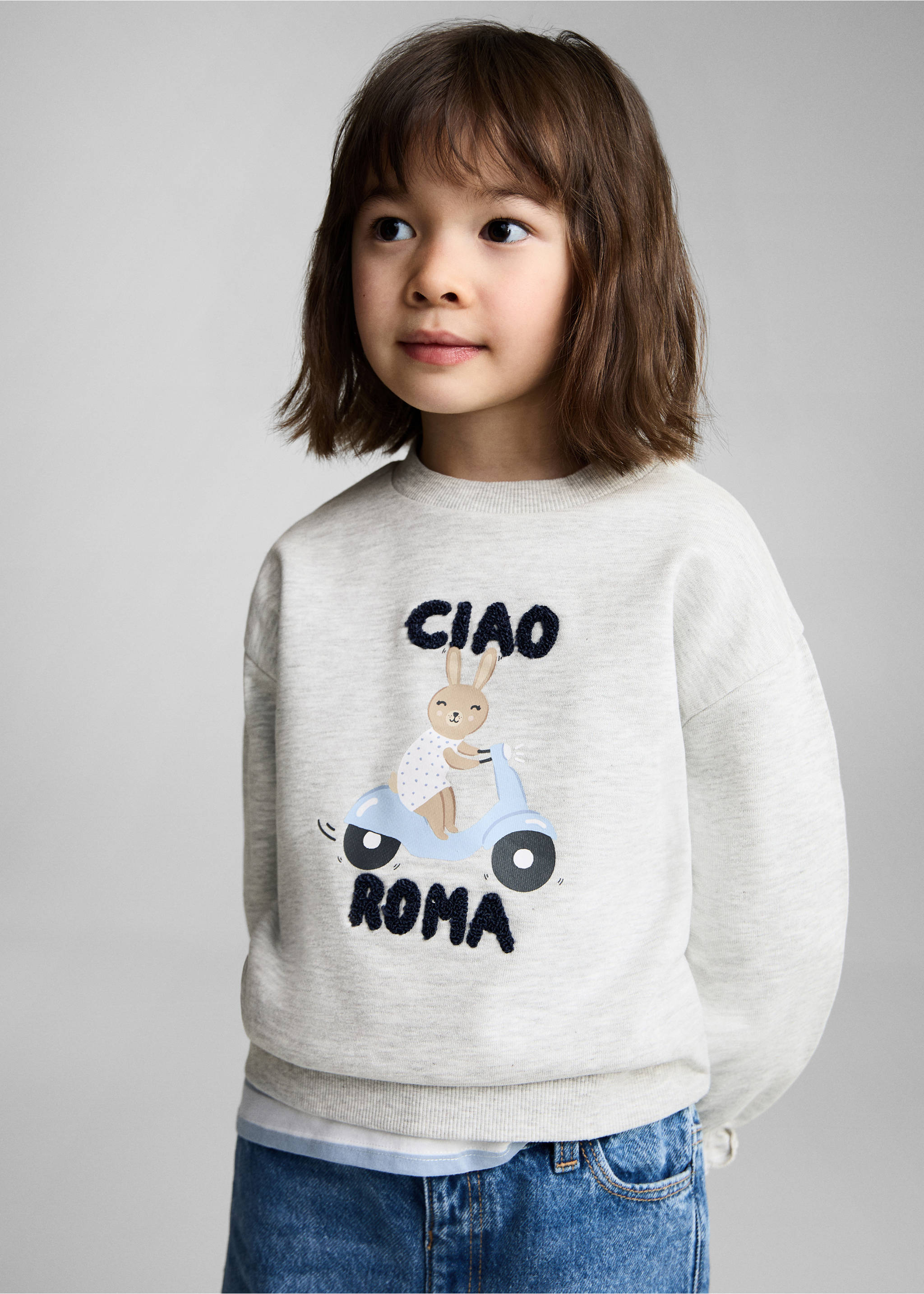 Printed embossed sweatshirt - Medium plane, Light Heather Grey. Ref: 87063649-00.
