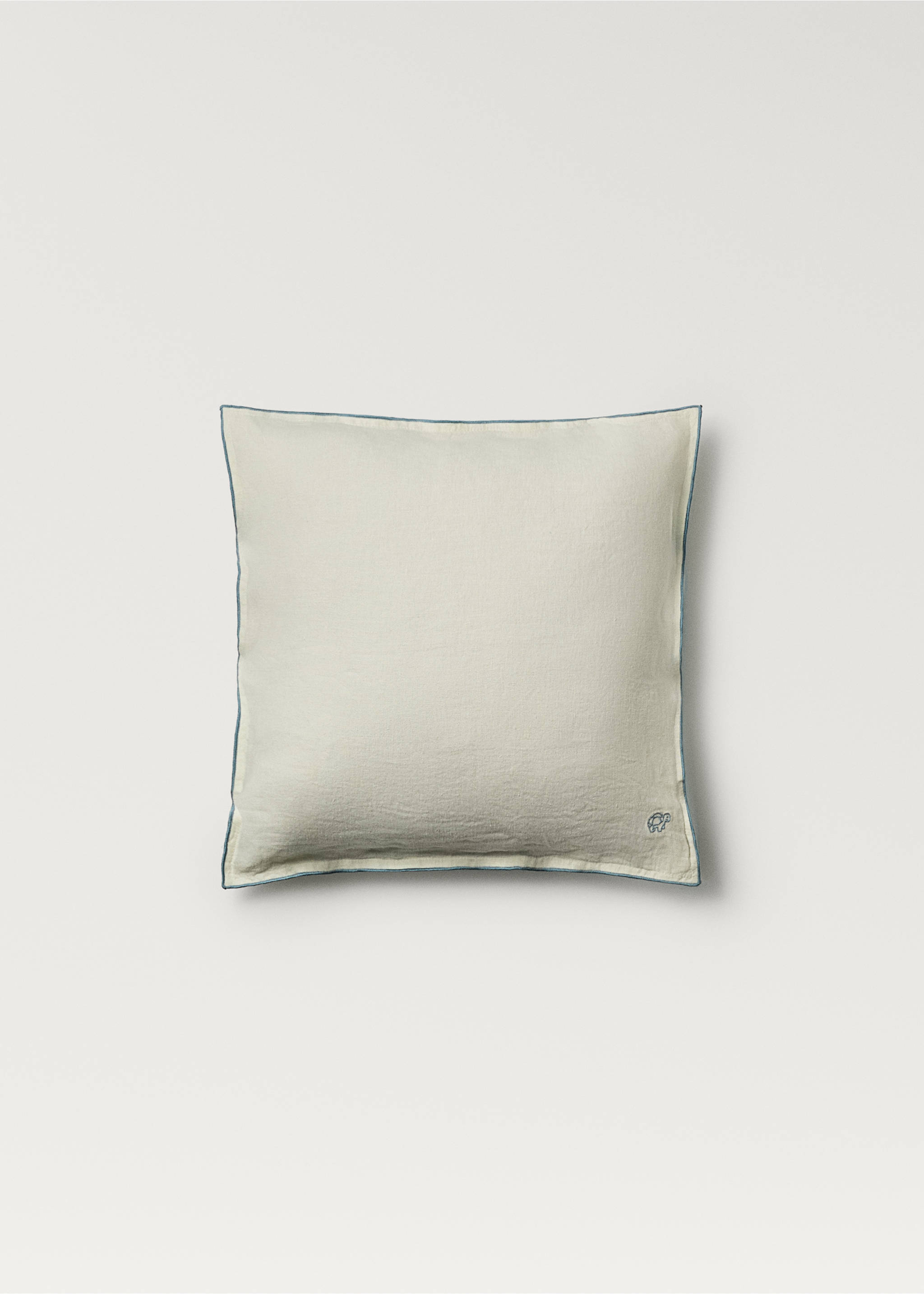 Linen children's cushion cover with embroidered overlock 40x40 cm - Article without model, Aqua Green. Ref: 87063656-00.