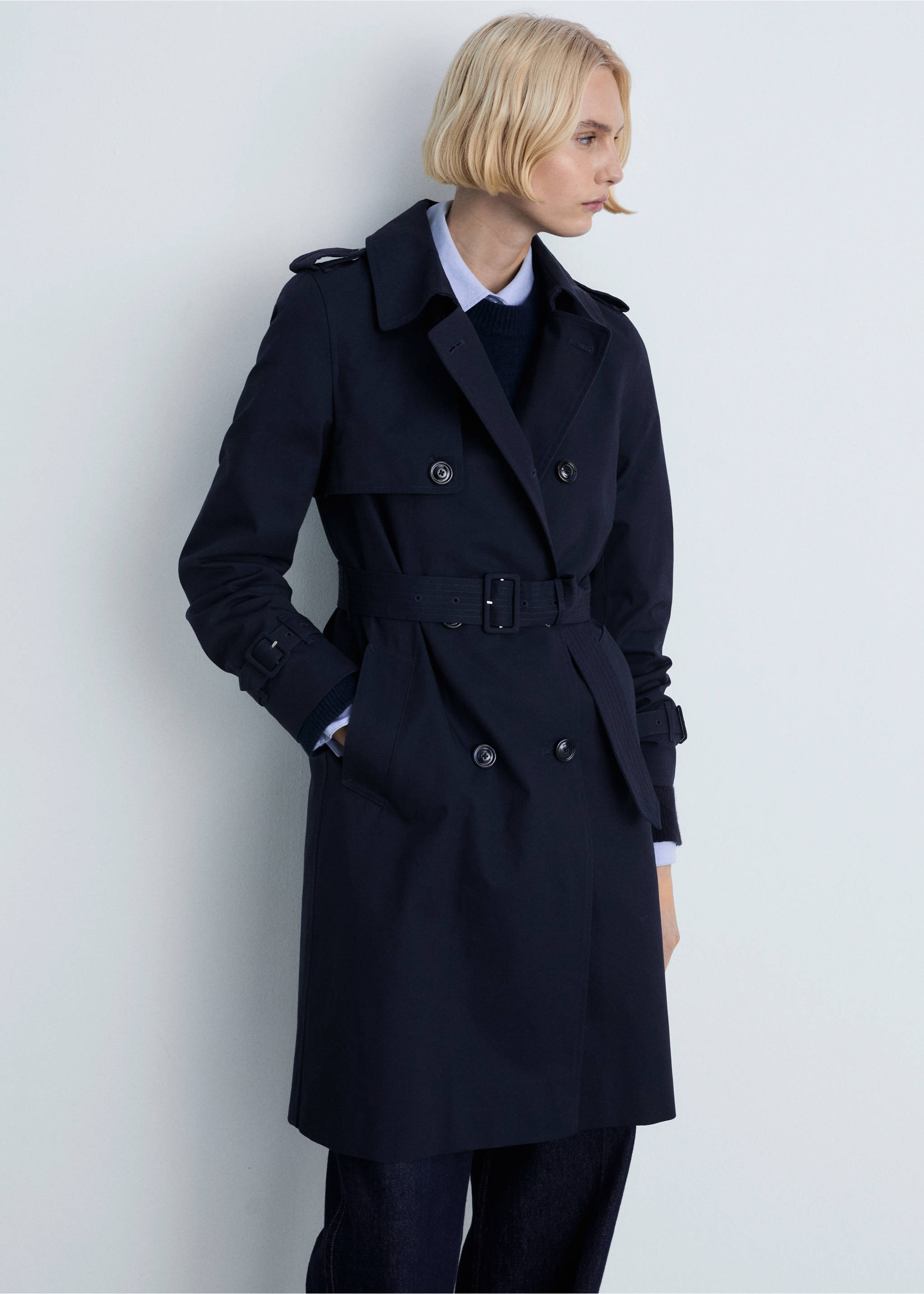Classic trench coat with belt - Medium plane, Dark Navy. Ref: 87064062-00.