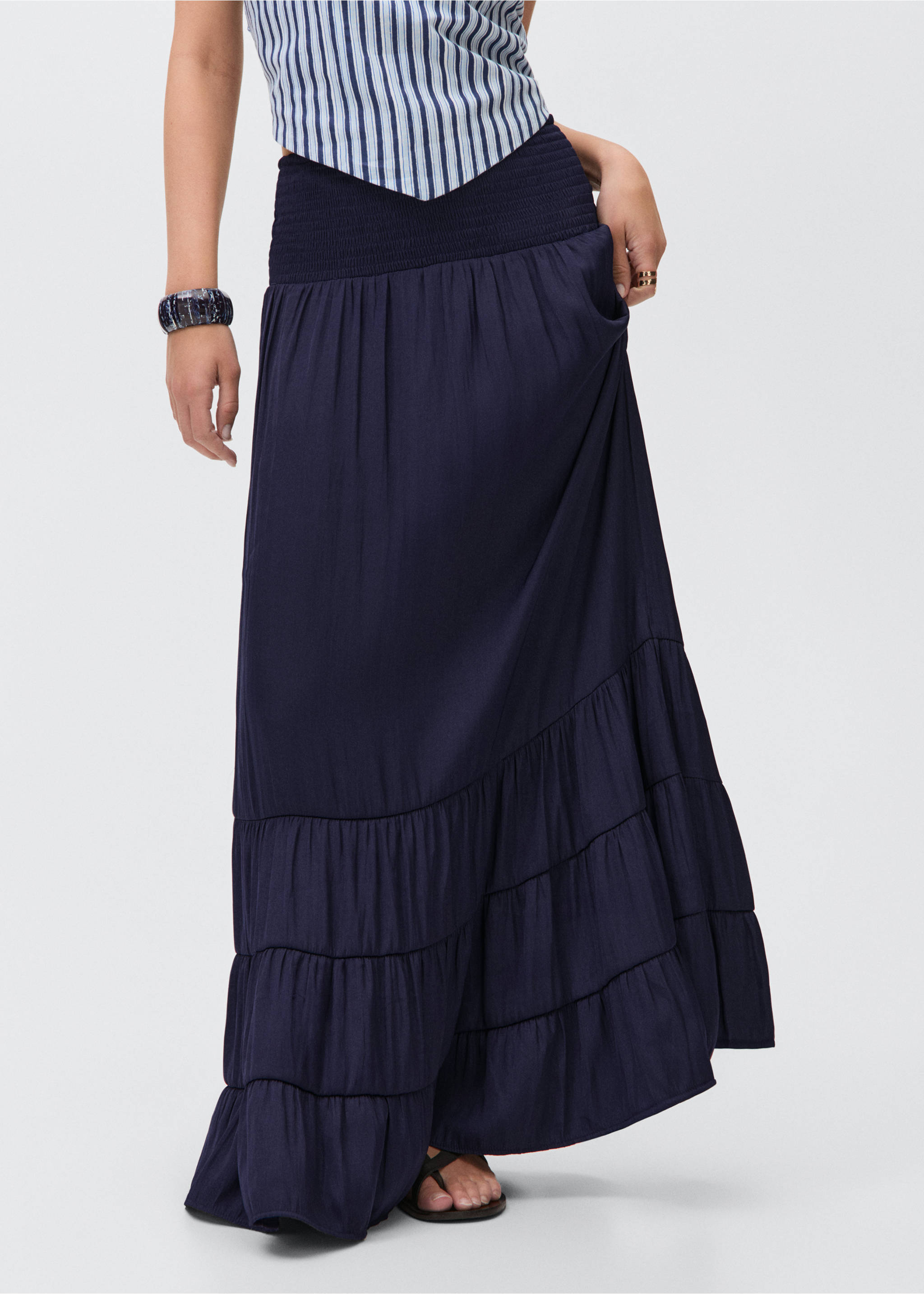 Ruffled long skirt - Medium plane, Blue. Ref: 87064065-00.