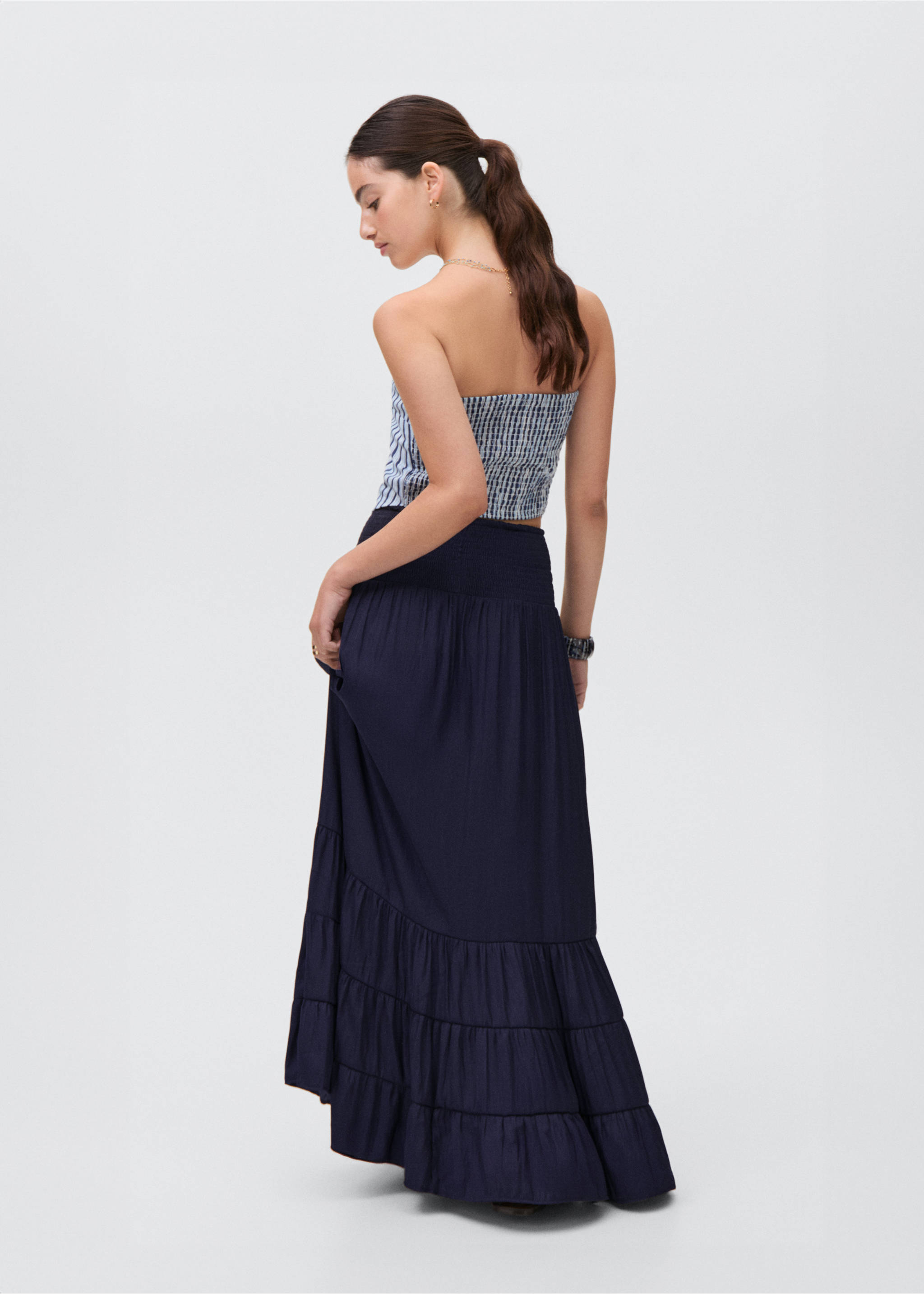 Ruffled long skirt - Reverse of the article, Blue. Ref: 87064065-00.