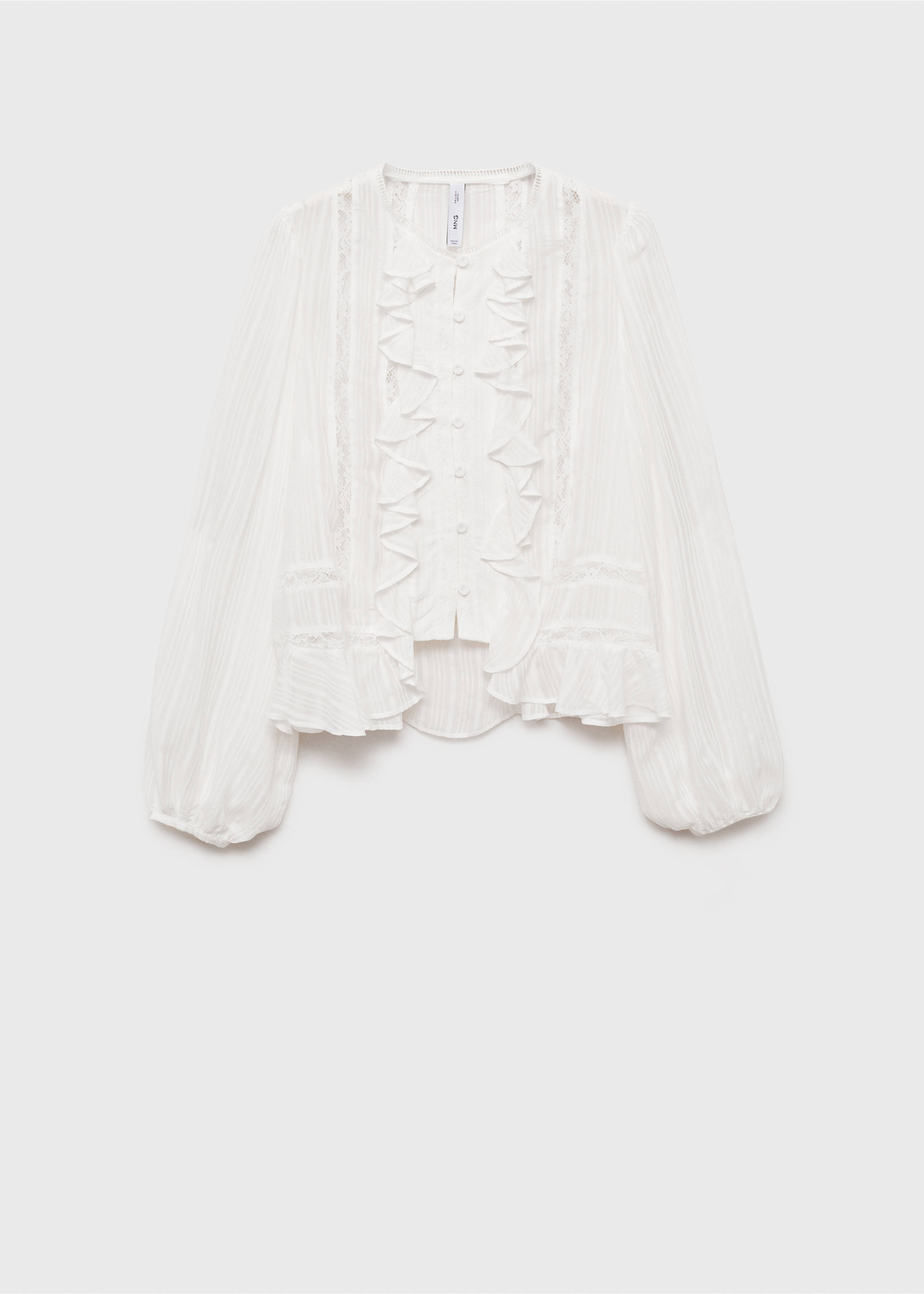 Rüschenbluse mit Details aus Spitze - Artikel ohne Model, Cremeweiß. Ref: 87064072-00.
