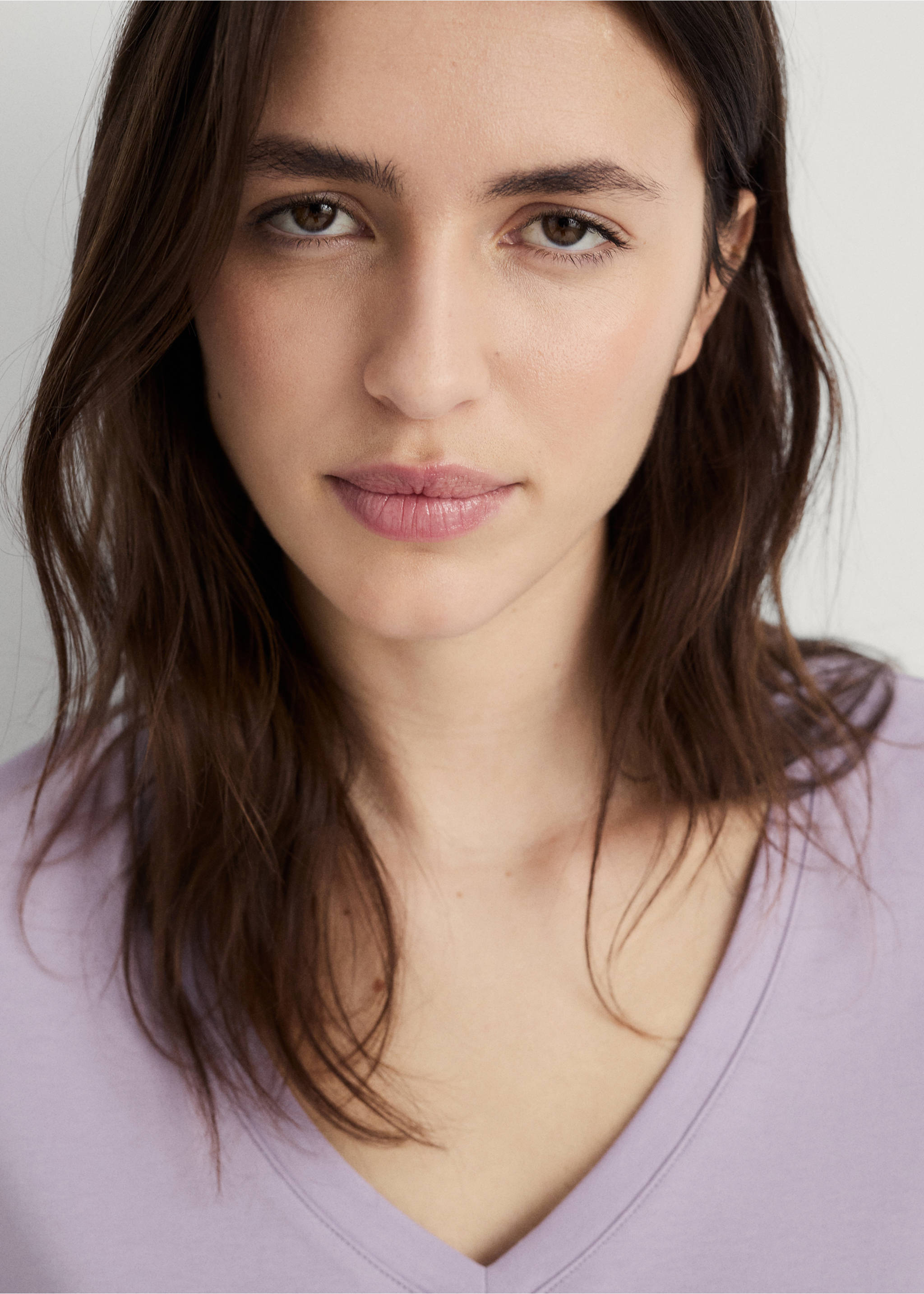 Pyjama-T-Shirt Baumwolle V-Ausschnitt schlichtes Design - Detail des Artikels 1, Lavendell. Ref: 87064073-00.