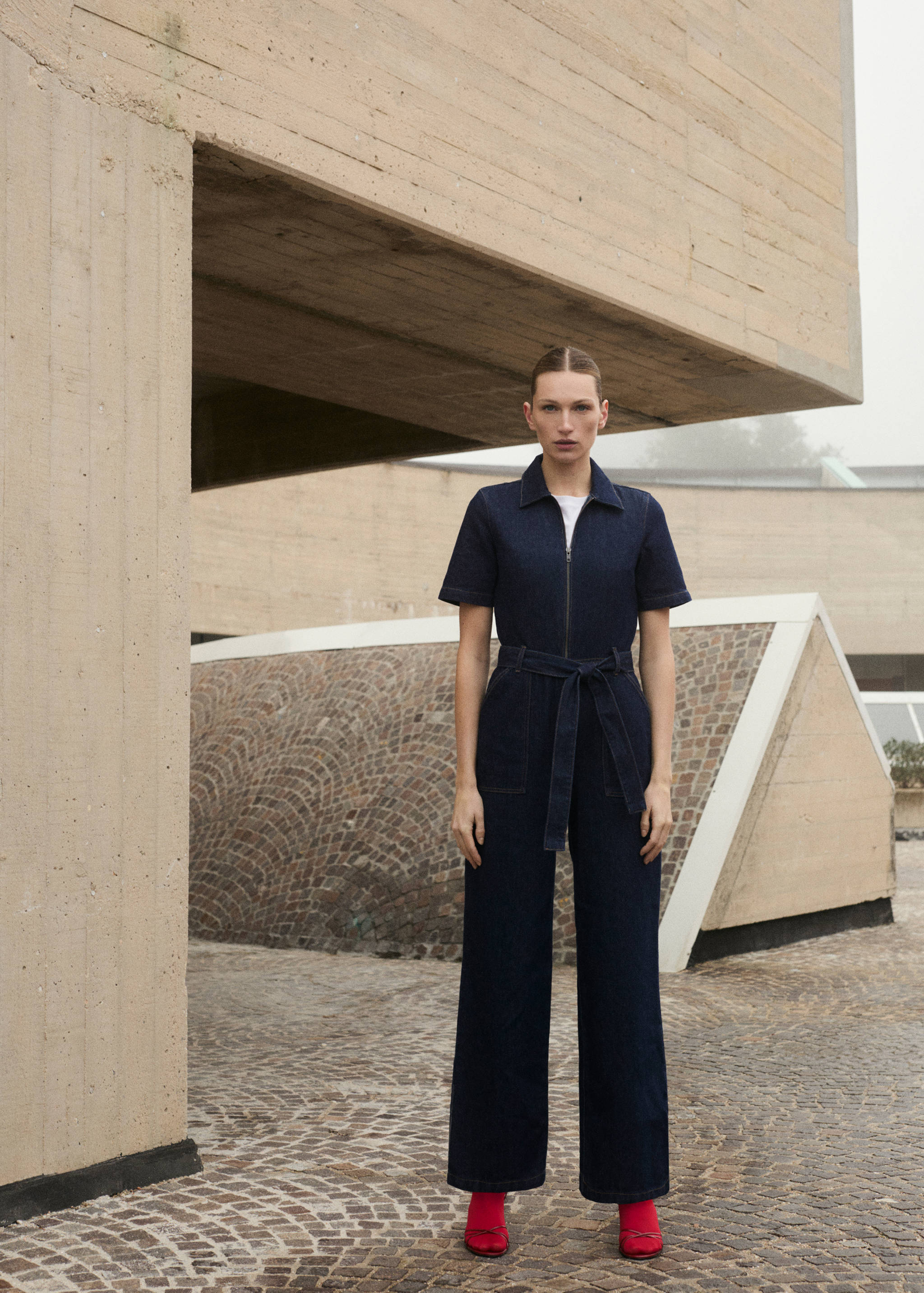 Short-sleeved denim jumpsuit - General plane