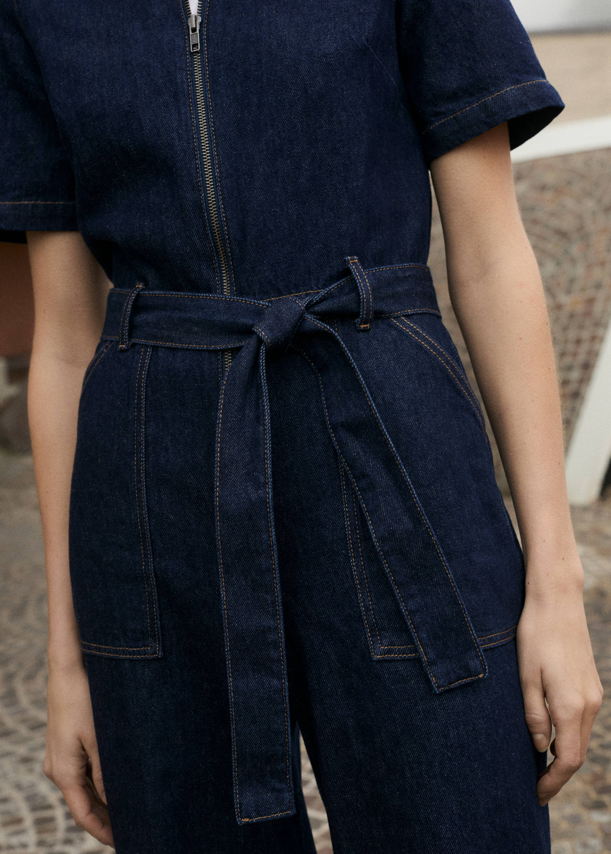 Short-sleeved denim jumpsuit - Medium plane