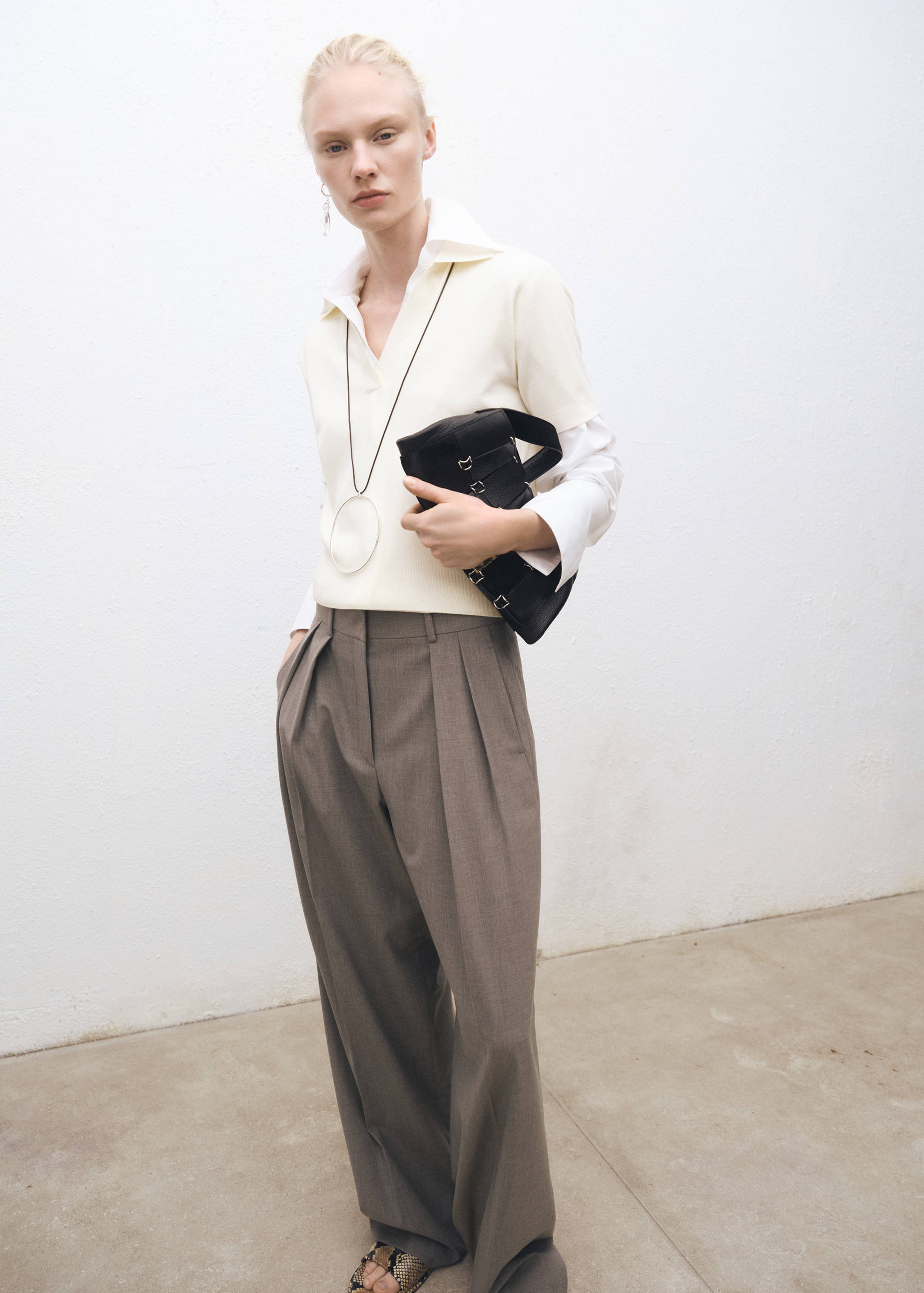 Jersey cuello polo mezcla lana - Plano general