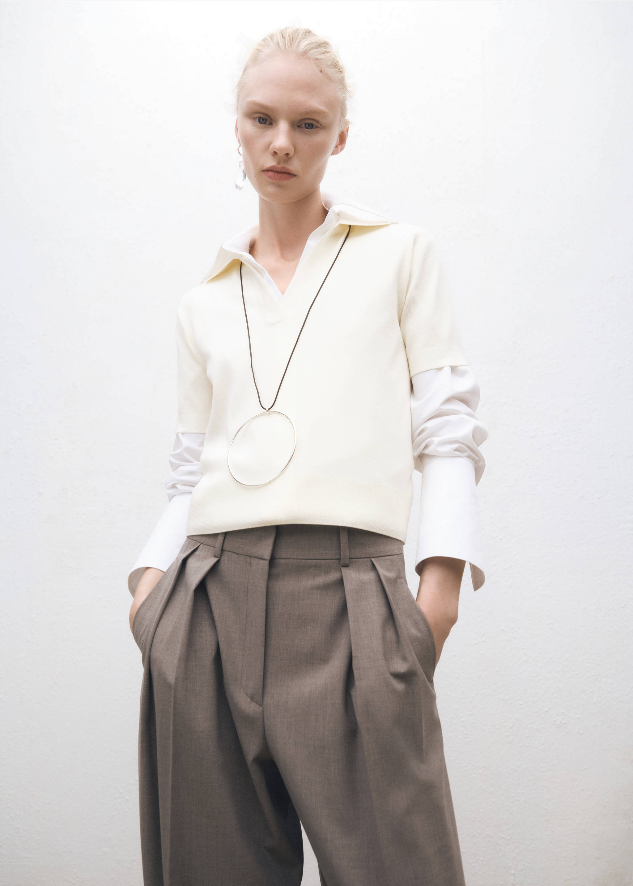 Jersey cuello polo mezcla lana - Plano medio