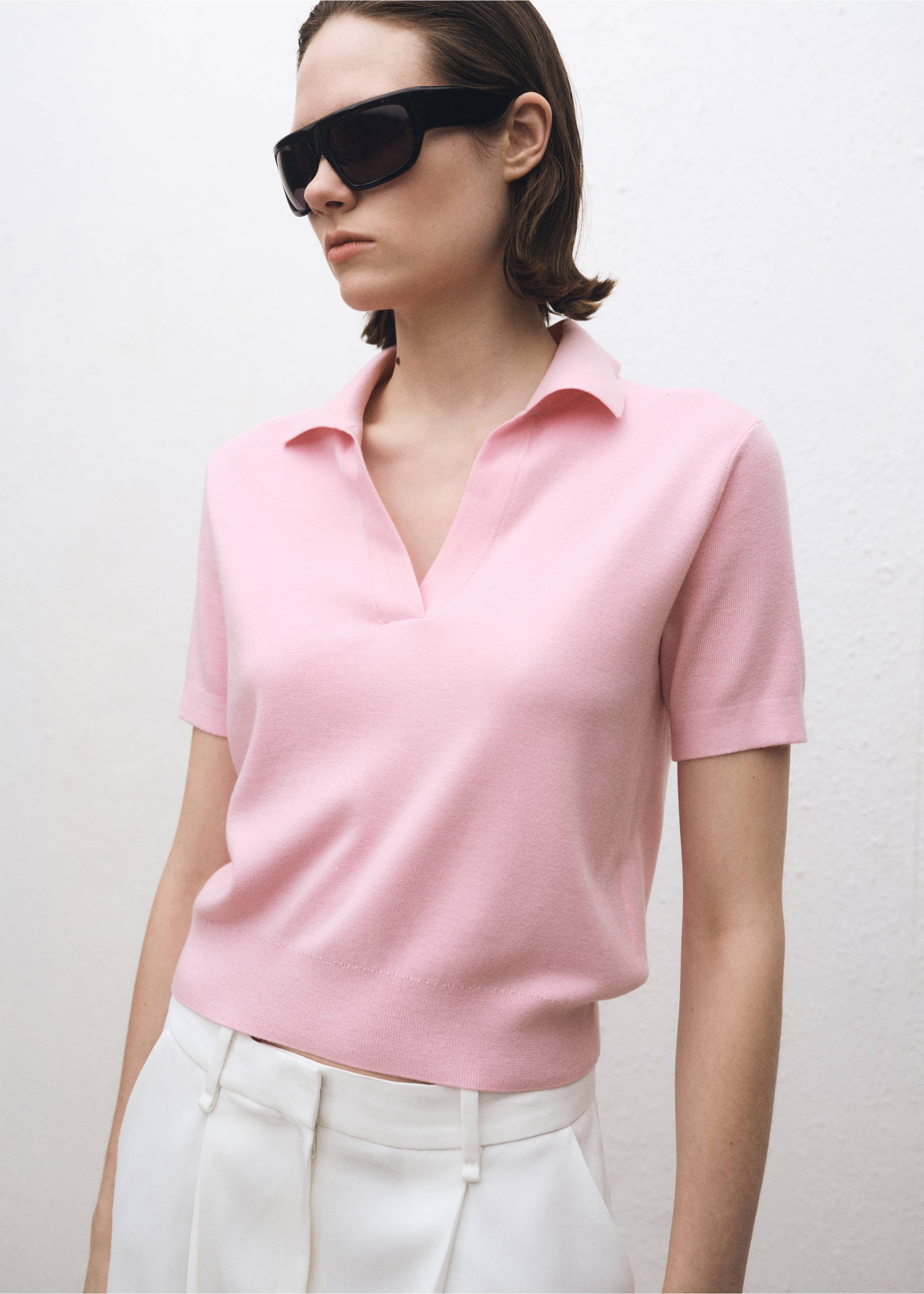 Wool-blend polo-neck sweater - Medium plane, Pink. Ref: 87064088-00.