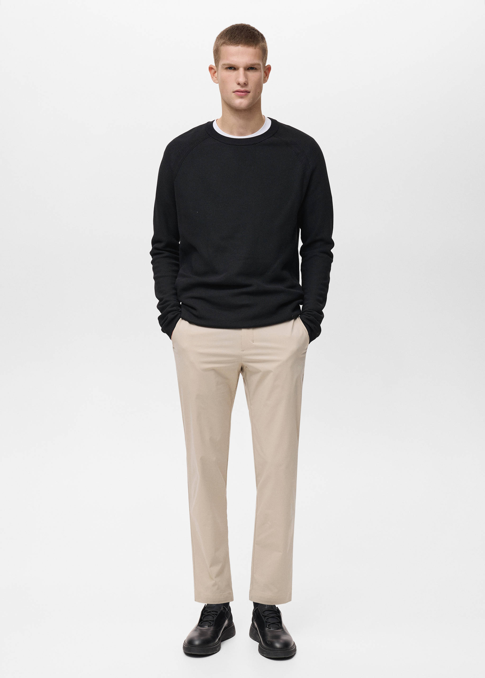 Stretch fabric slim-fit pants with drawstring - General plane