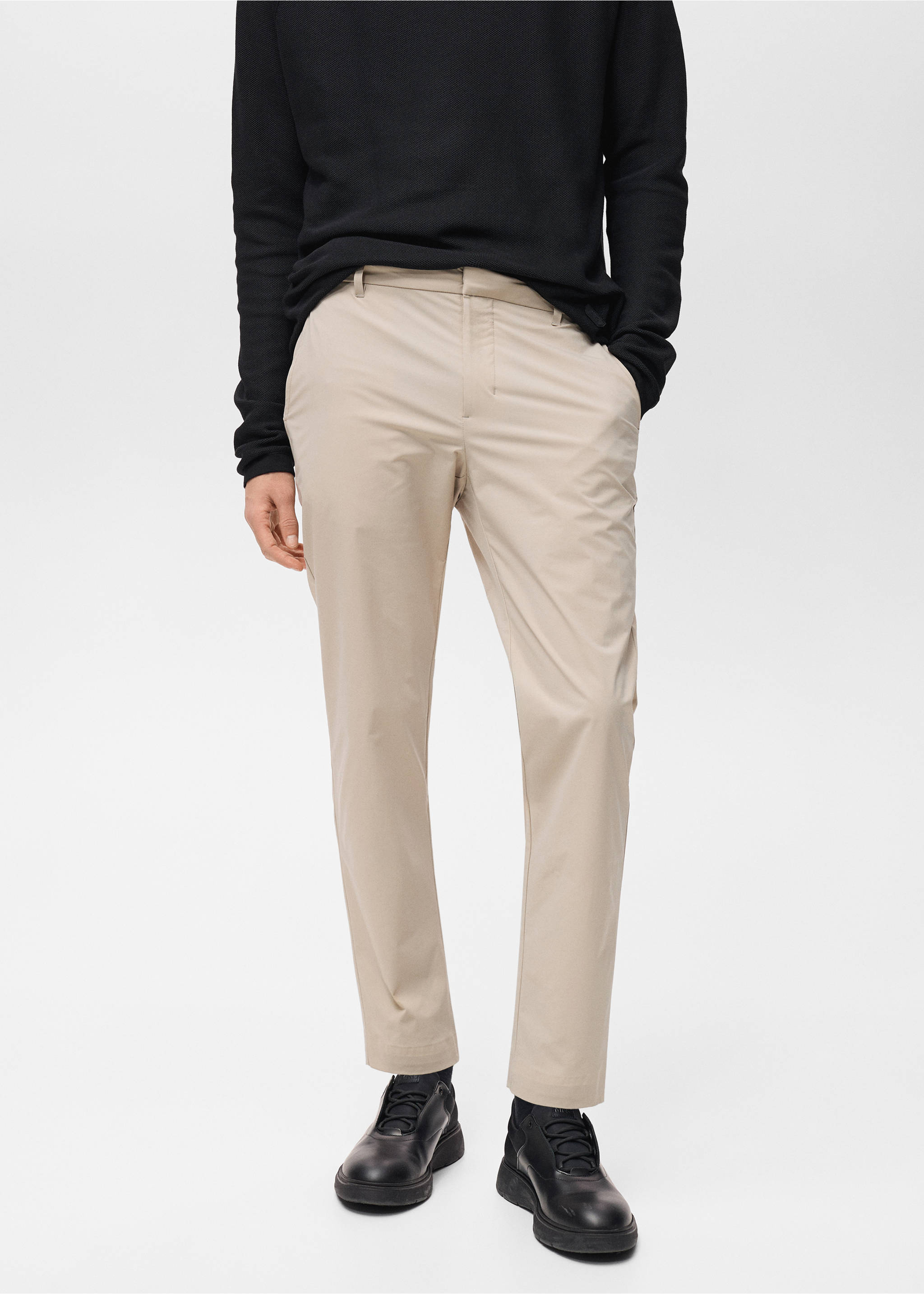 Pantalón slim fit comfort stretch cordón - Plano medio, Arena. Ref: 87064389-00.