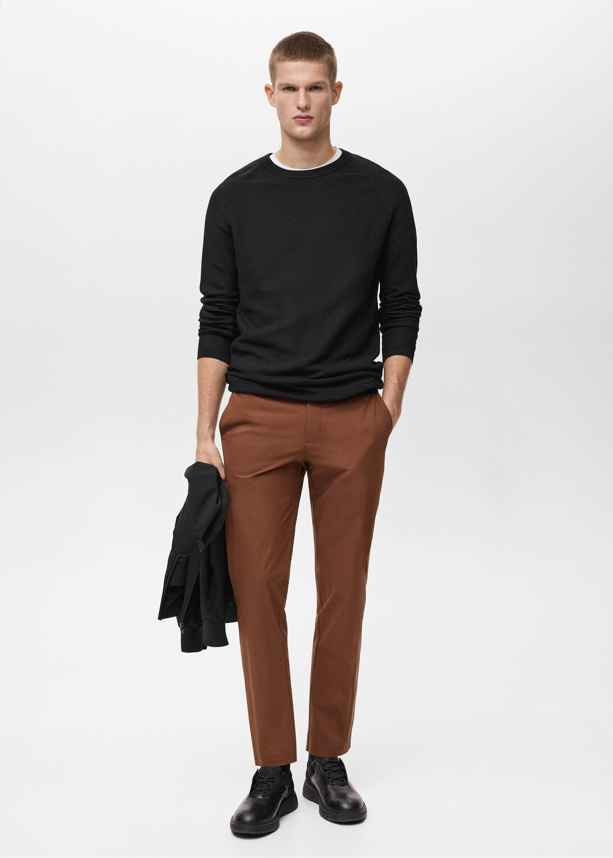 Stretch fabric slim-fit trousers with drawstring - General plane, Burnt Orange. Ref: 87064389-00.