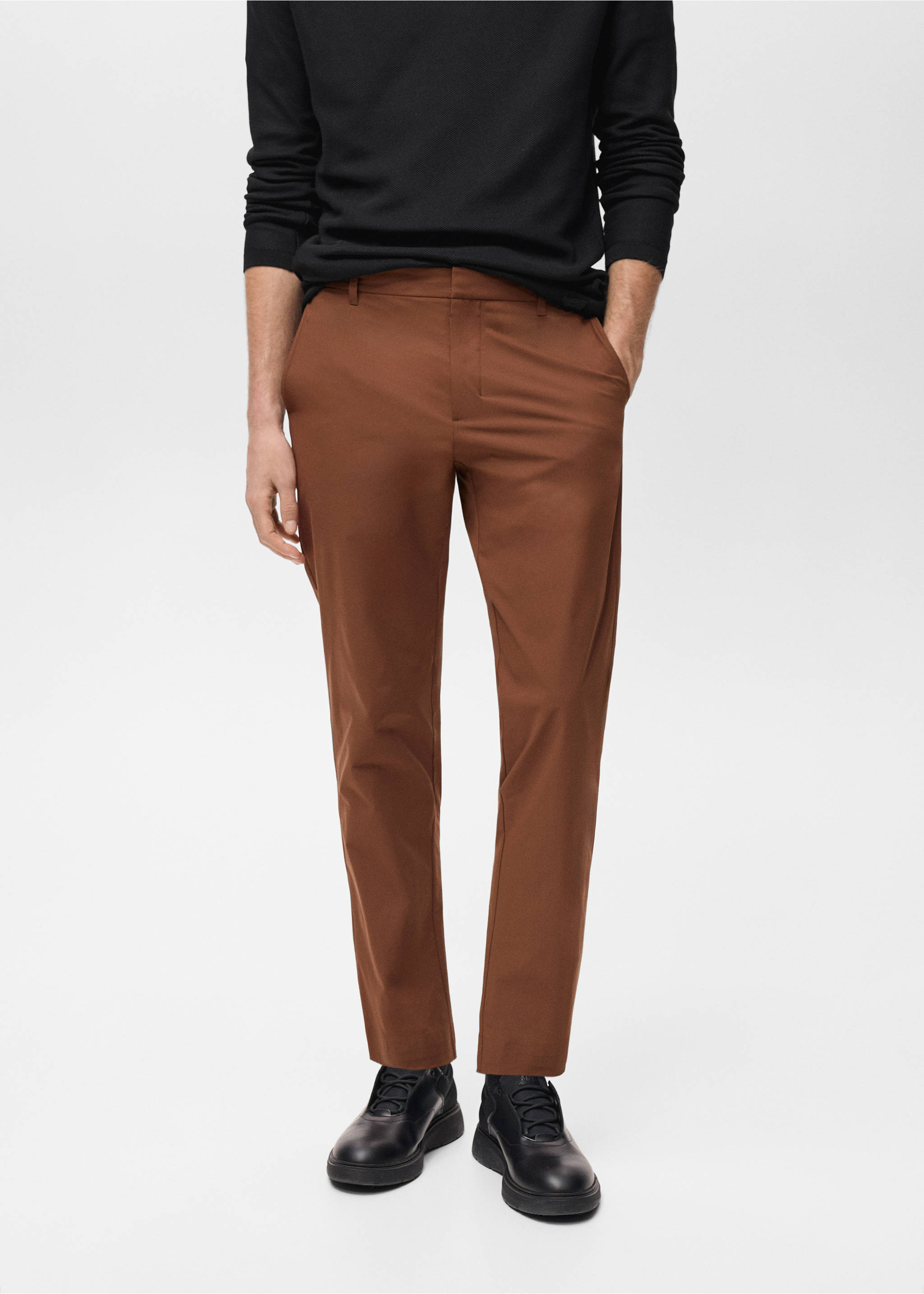 Stretch fabric slim-fit trousers with drawstring - Medium plane, Burnt Orange. Ref: 87064389-00.