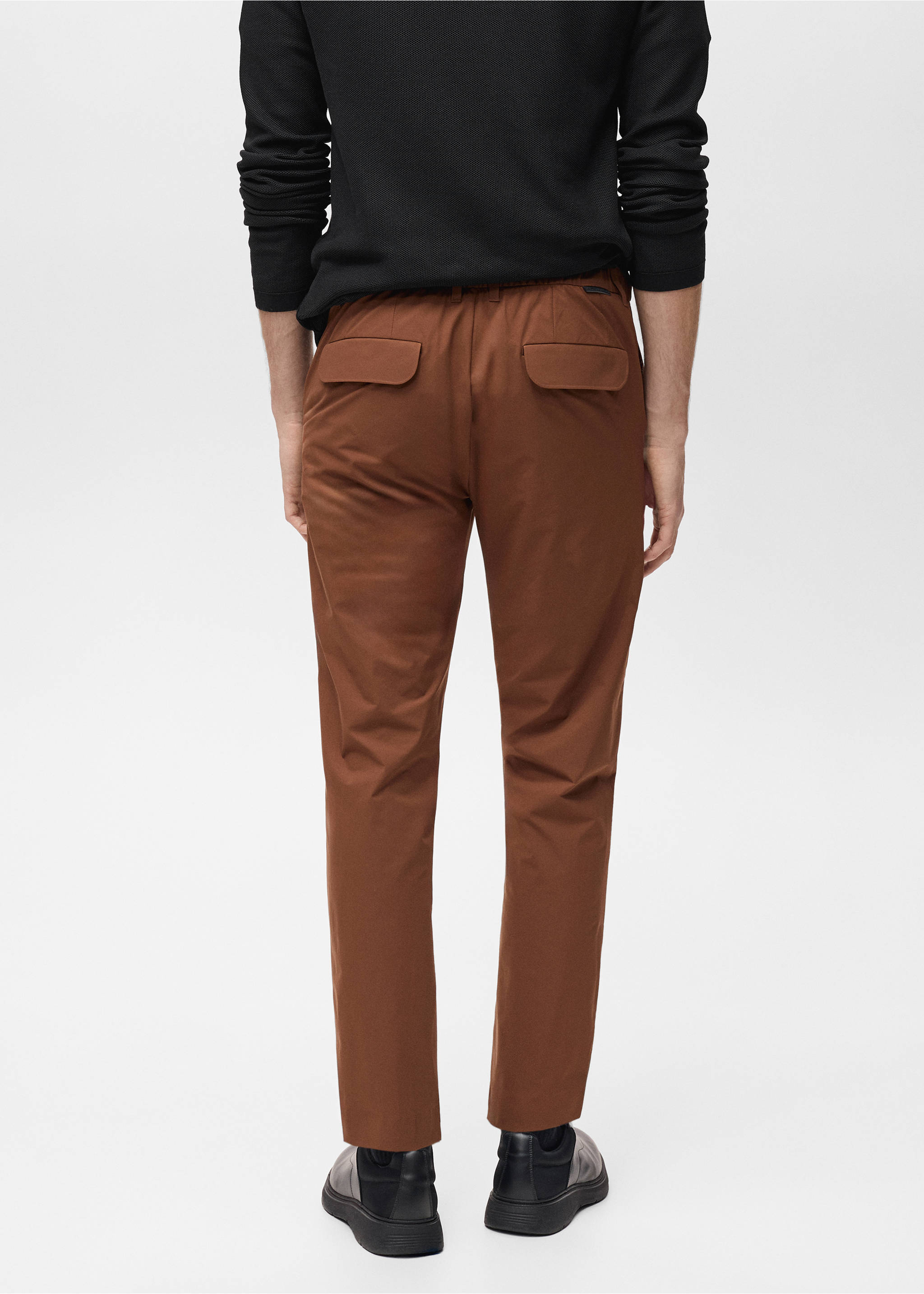 Stretch fabric slim-fit trousers with drawstring - Reverse of the article, Burnt Orange. Ref: 87064389-00.