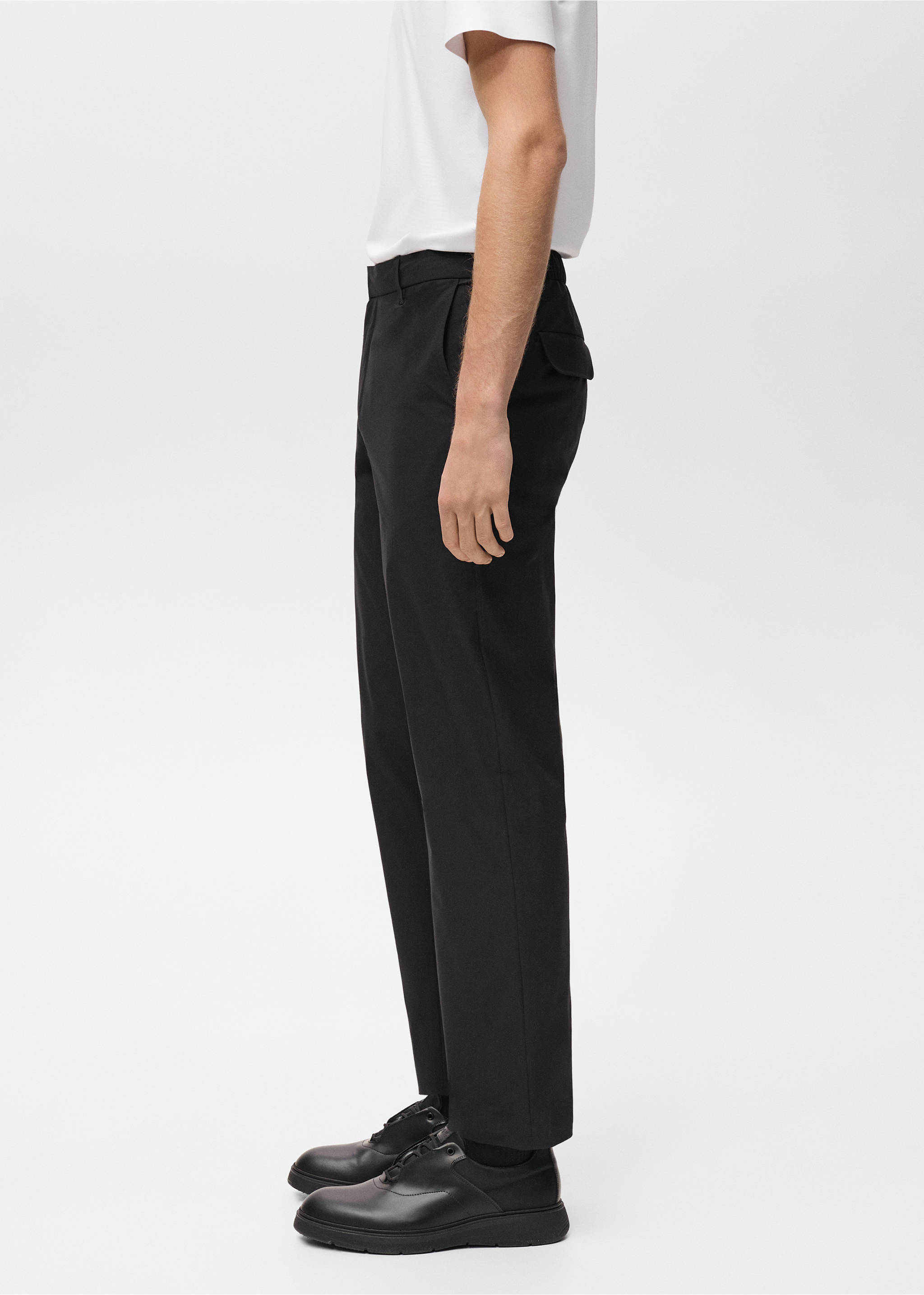 Black straight-leg trousers worn with a white t-shirt., Black. Ref: 87064389-00.